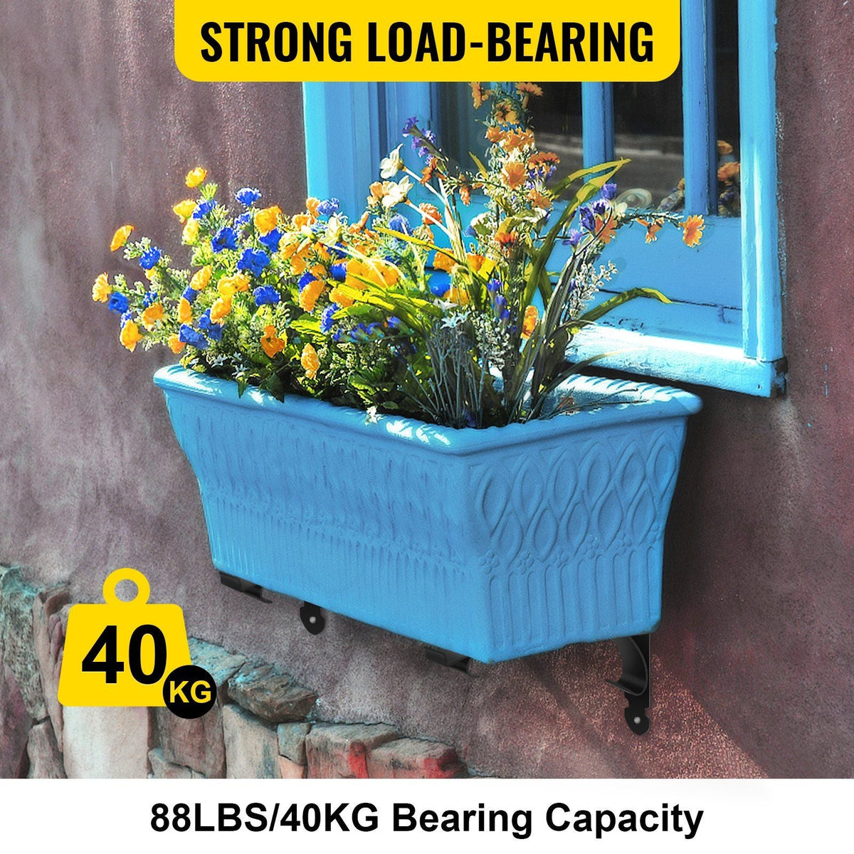 2 PCS Window Box Brackets 88lbs Planter Box Brackets 24 x 10.5 x 10 in Black Planter Mounting Bracket Iron Material Black Window Box Hanger Bracket for Flower Box Durable Window Box Holder