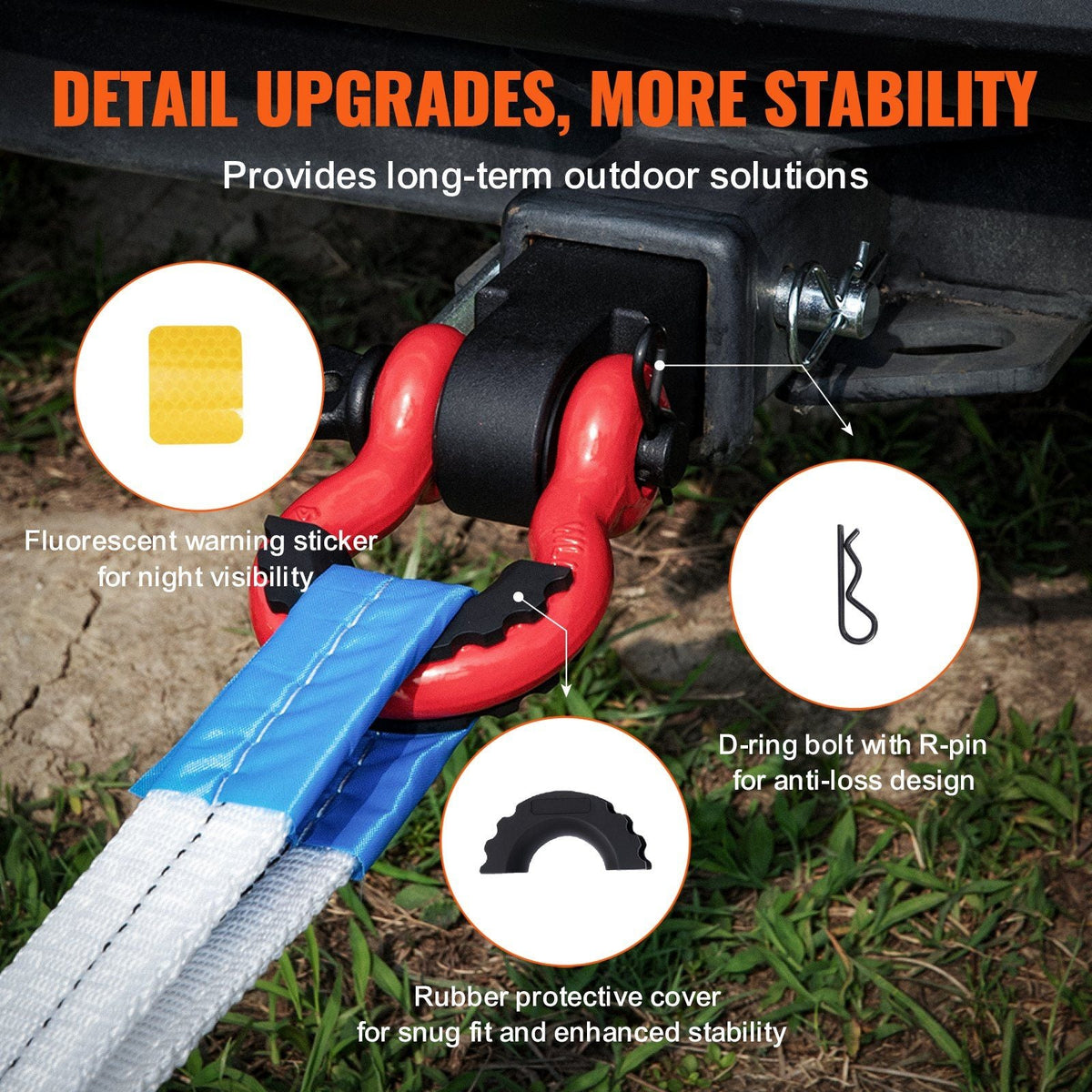 2" Trailer Shackle Hitch Receiver D-Ring Recovery for Truck Jeep 44100 lbs