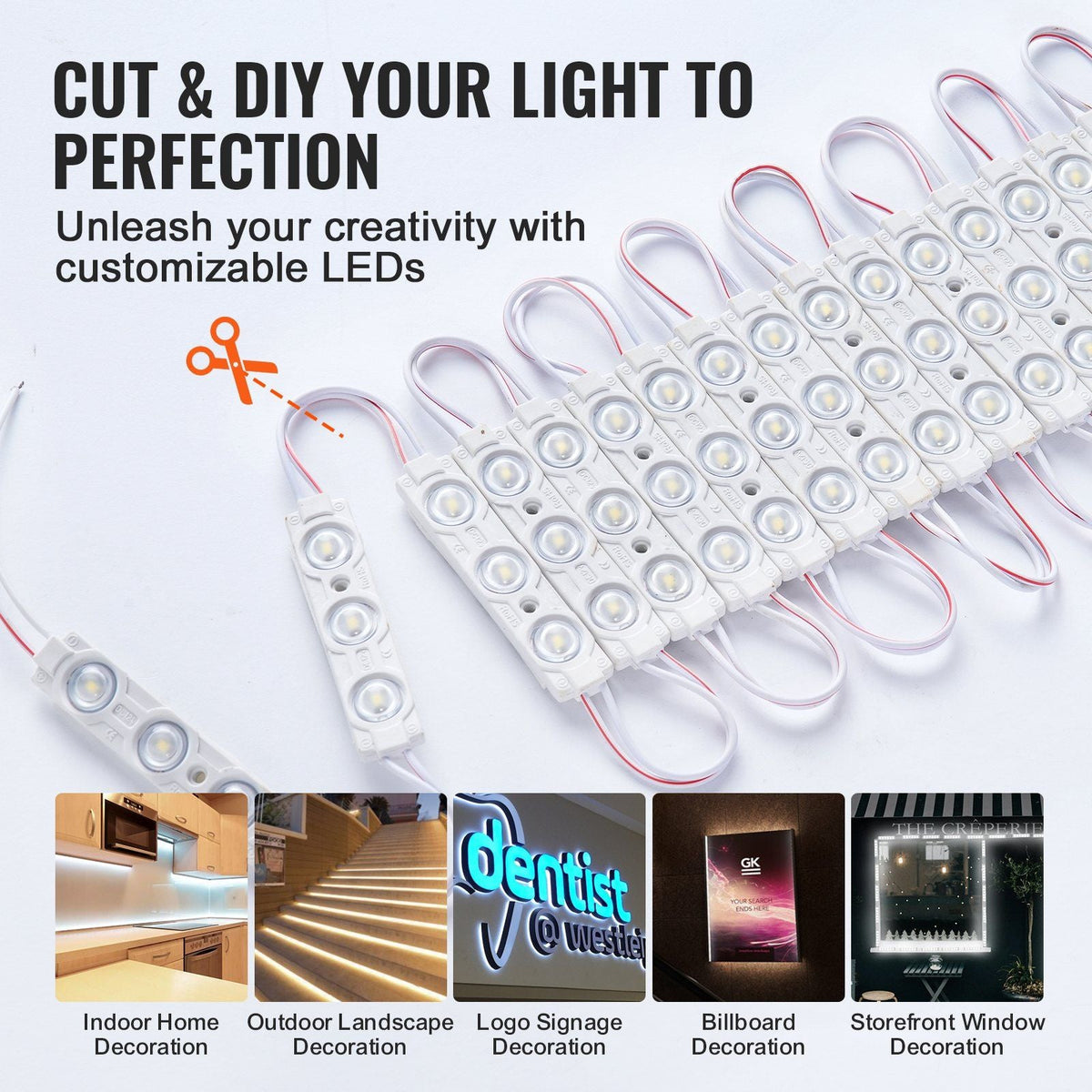 200PCS LED Storefront Lights, 103 ft DC 12V, LED Module Lights, 2835 SMD 3-LED 1.5W Window Lights with Tape Adhesive Backside, for Business Store Window Advertising Letter Signs, IP68 Waterproof