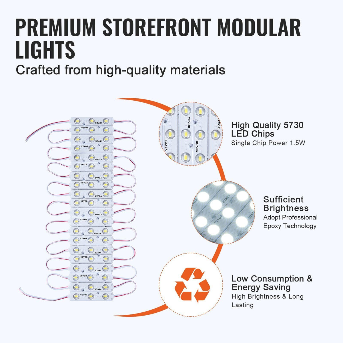 200PCS LED Storefront Lights, 108 ft DC 12V, LED Module Lights, 5730 SMD 3-LED 1.5W Window Lights with Tape Adhesive Backside, for Business Store Window Advertising Letter Signs, IP68 Waterproof