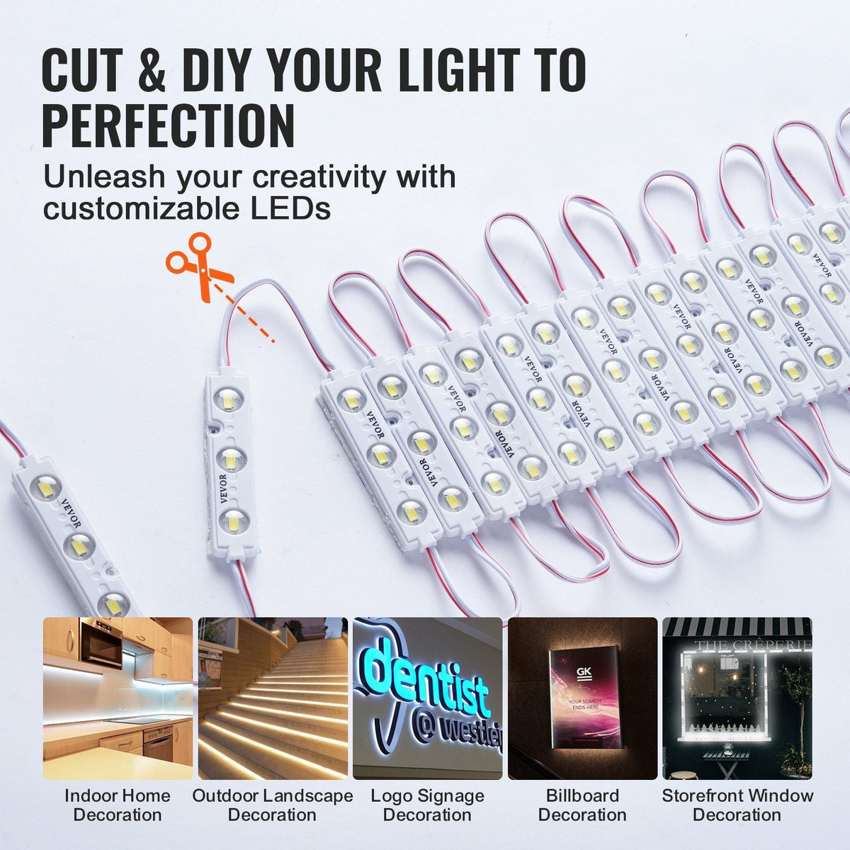 200PCS LED Storefront Lights, 108 ft DC 12V, LED Module Lights, 5730 SMD 3-LED 1.5W Window Lights with Tape Adhesive Backside, for Business Store Window Advertising Letter Signs, IP68 Waterproof