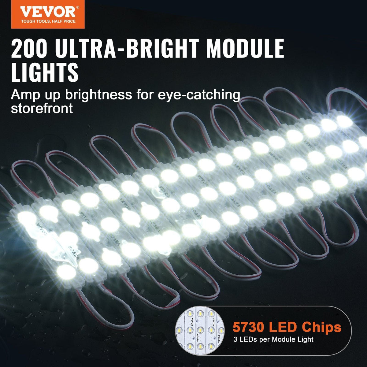 200PCS LED Storefront Lights, 108 ft DC 12V, LED Module Lights, 5730 SMD 3-LED 1.5W Window Lights with Tape Adhesive Backside, for Business Store Window Advertising Letter Signs, IP68 Waterproof