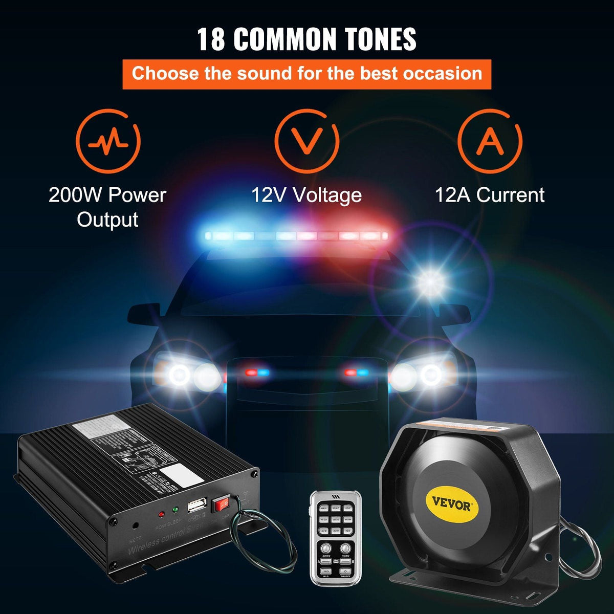200W 18 Sound Loud Car and Truck Warning Alarm Police Siren Horn 18 Tones Fire Ambulance Emergency Electronic Siren Horn Kit PA MIC System