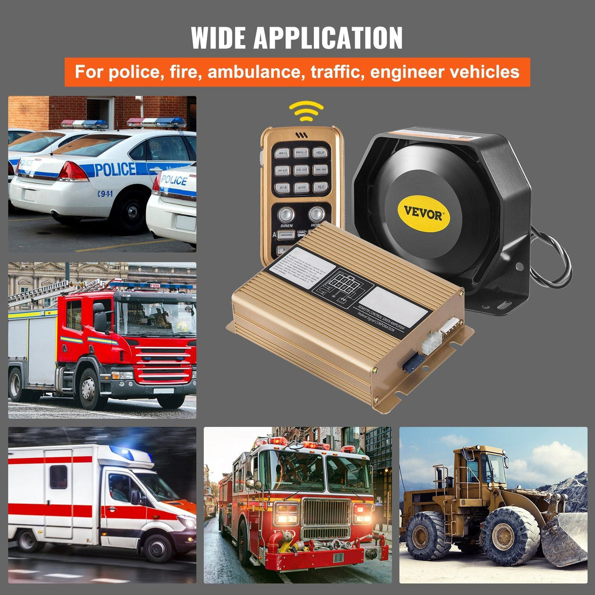 200W 8 Sound Loud Car Warning, Police Fire Emergency Alarm Fire Siren, 1 Horn PA Speaker MIC System Vehicle Siren
