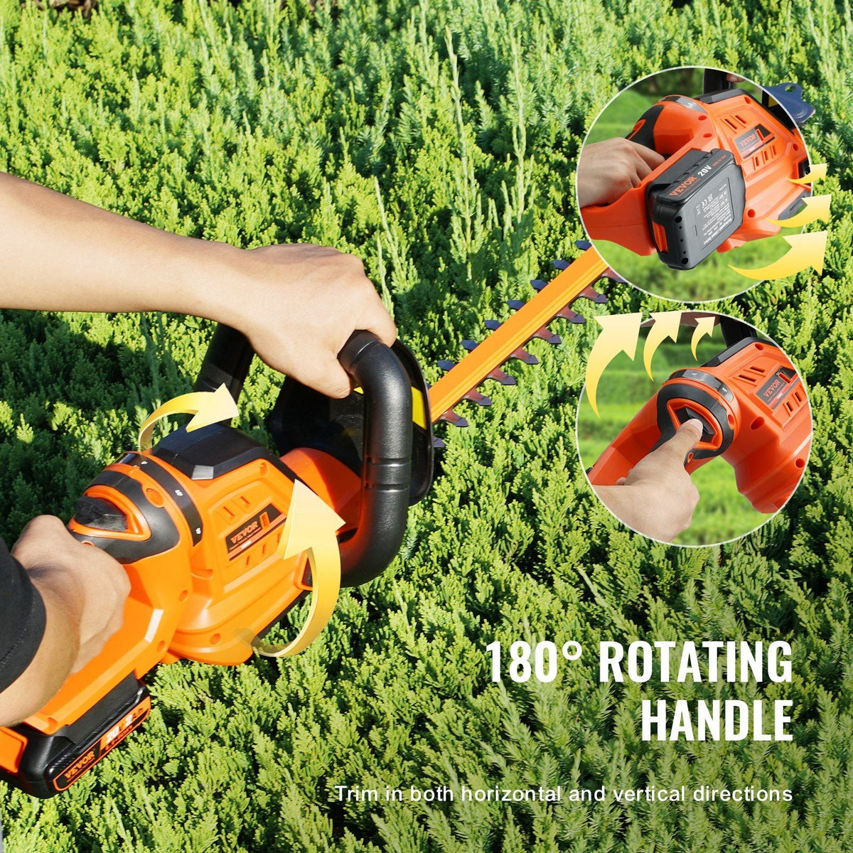 20V Cordless Hedge Trimmer, 18 inch Double-edged Steel Blade, Hedge Trimmer Kit 20V Battery, Fast Charger, and Blade Cover Included, 180° Rotating Head