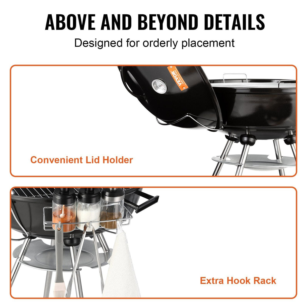 22 inch Kettle Charcoal Grill, Premium Kettle Grill with Wheels and Cover, Porcelain-Enameled Lid and Ash Catcher & Thermometer for BBQ, Round Barbecue Grill Outdoor Cooking, Patio and Backyard
