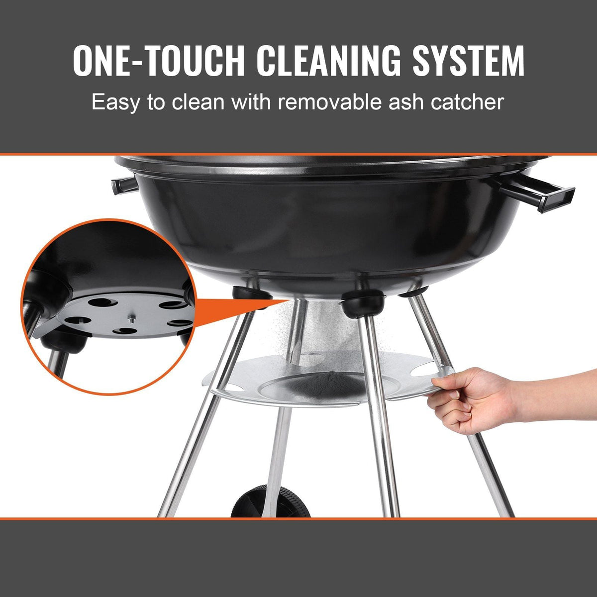 22 inch Kettle Charcoal Grill, Premium Kettle Grill with Wheels and Cover, Porcelain-Enameled Lid and Ash Catcher & Thermometer for BBQ, Round Barbecue Grill Outdoor Cooking, Patio and Backyard