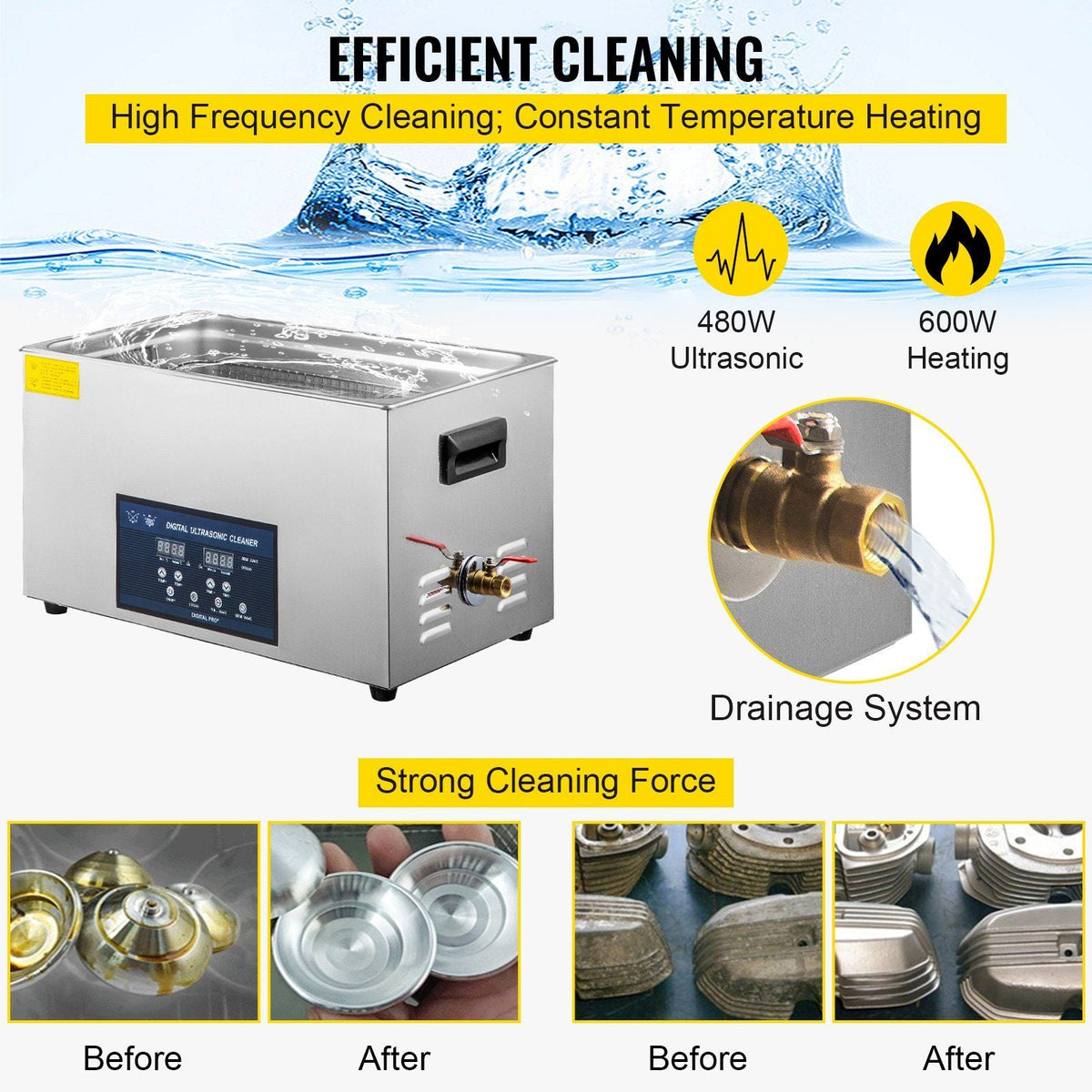 22L Ultrasonic Cleaner 28/40khz Dual Frequency Ultrasonic Cleaner 304 Stainless Steel with Heater Timer for Jewelry Watch Glasses Parts Cleaning