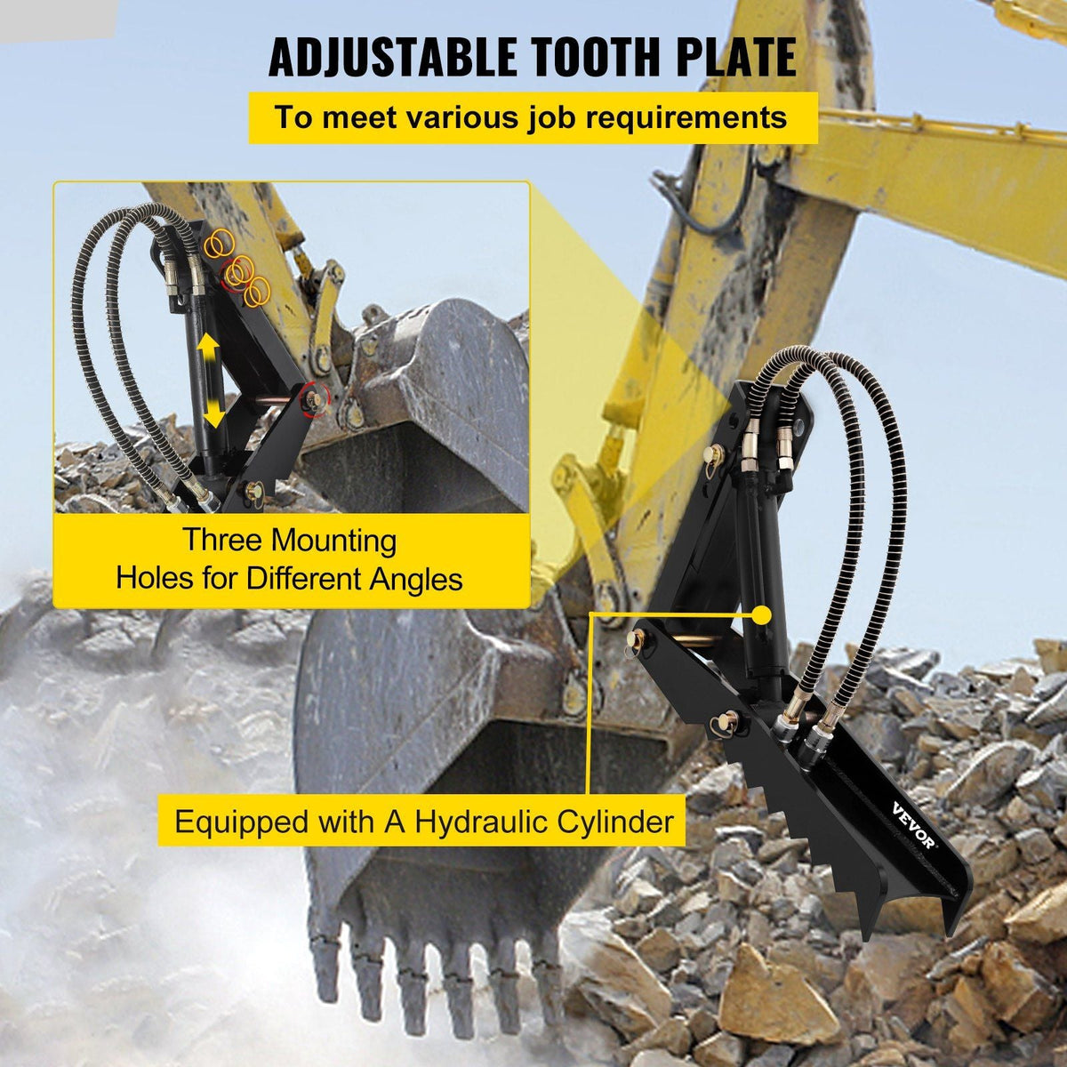 24 inch Hydraulic Backhoe Excavator Thumb Attachments Weld On 1/2in Teeth Thick Steel Plate Assembly 12MM Bolt-On Design with Hydraulic Cylinder
