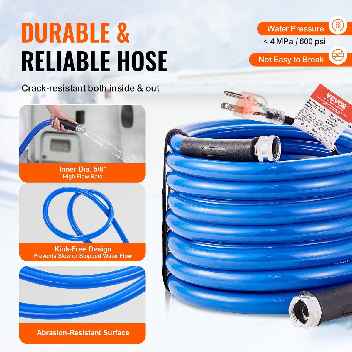 25ft Heated Water Hose for RV, Heated Drinking Water Hose Antifreeze to -45°F, Automatic Self-regulating, 5/8" I.D. with 3/4" GHT Adapter, Lead and BPA Free