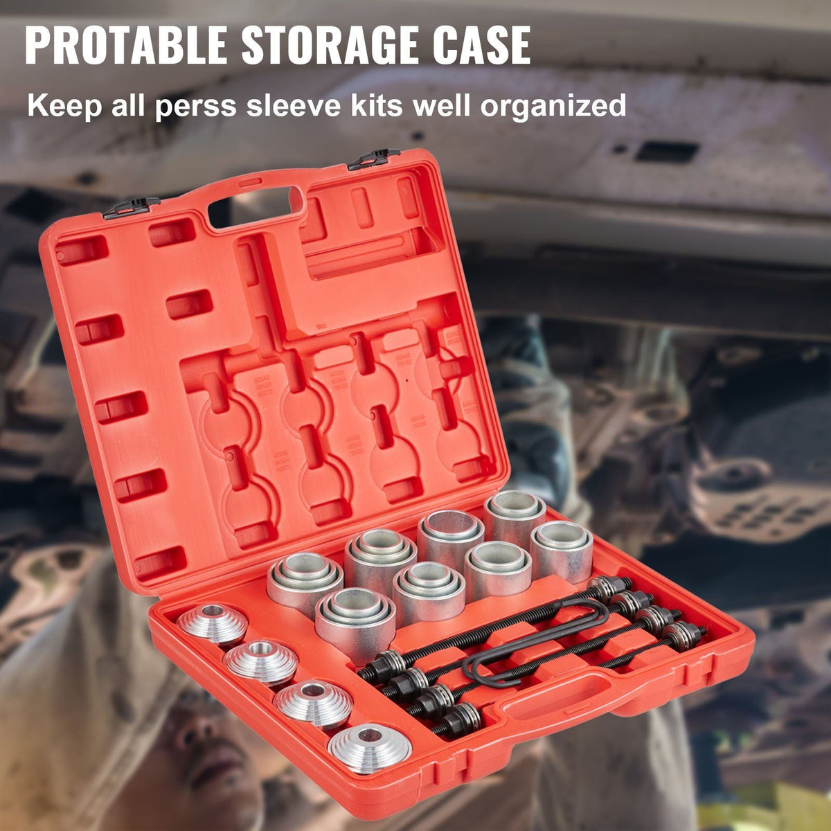 28 PCS Pull and Press Sleeve Kit, 45# Steel Removal Installation Bushes Bearings Tool Kit, Bush Removal Insertion Sleeve Tool Set Works on Most Cars and LCV, HGV Engines
