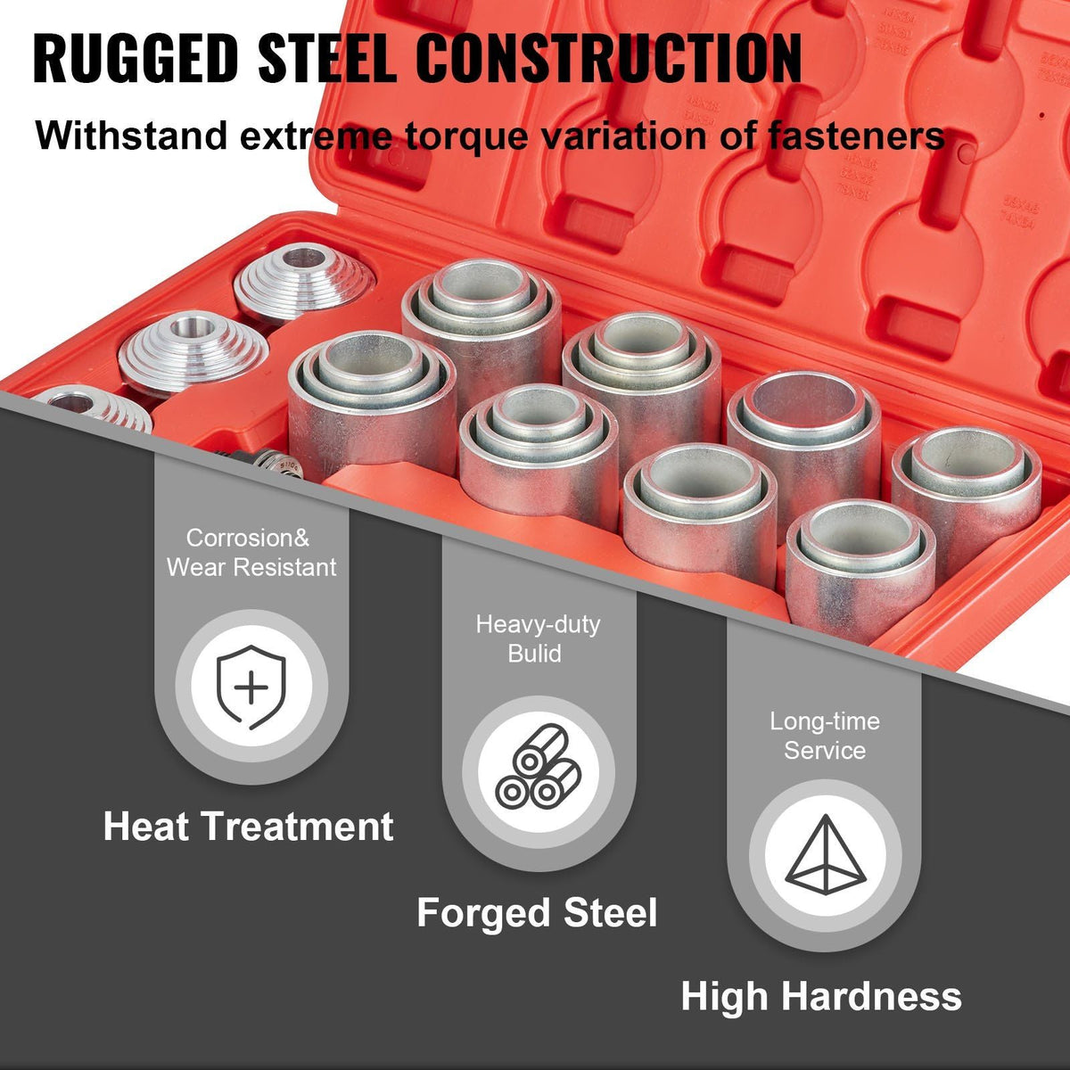 28 PCS Pull and Press Sleeve Kit, 45# Steel Removal Installation Bushes Bearings Tool Kit, Bush Removal Insertion Sleeve Tool Set Works on Most Cars and LCV, HGV Engines