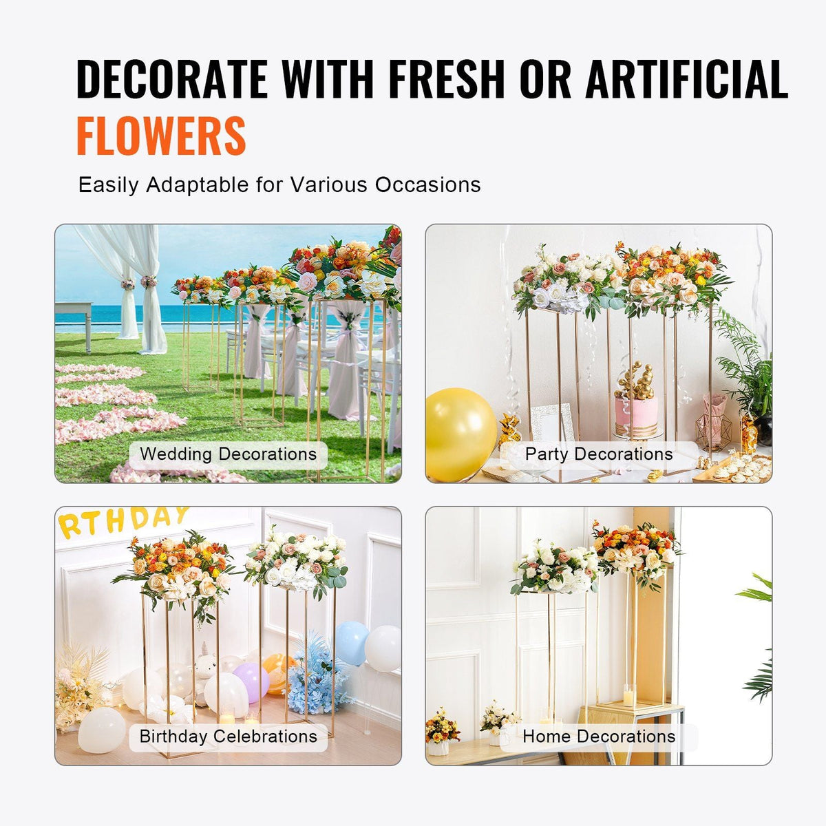 2PCS 31.5inch High Wedding Flower Stand, With Acrylic Laminate,Metal Vase Column Geometric Centerpiece Stands, Gold Rectangular Floral Display Rack for Events Reception, Party Decoration