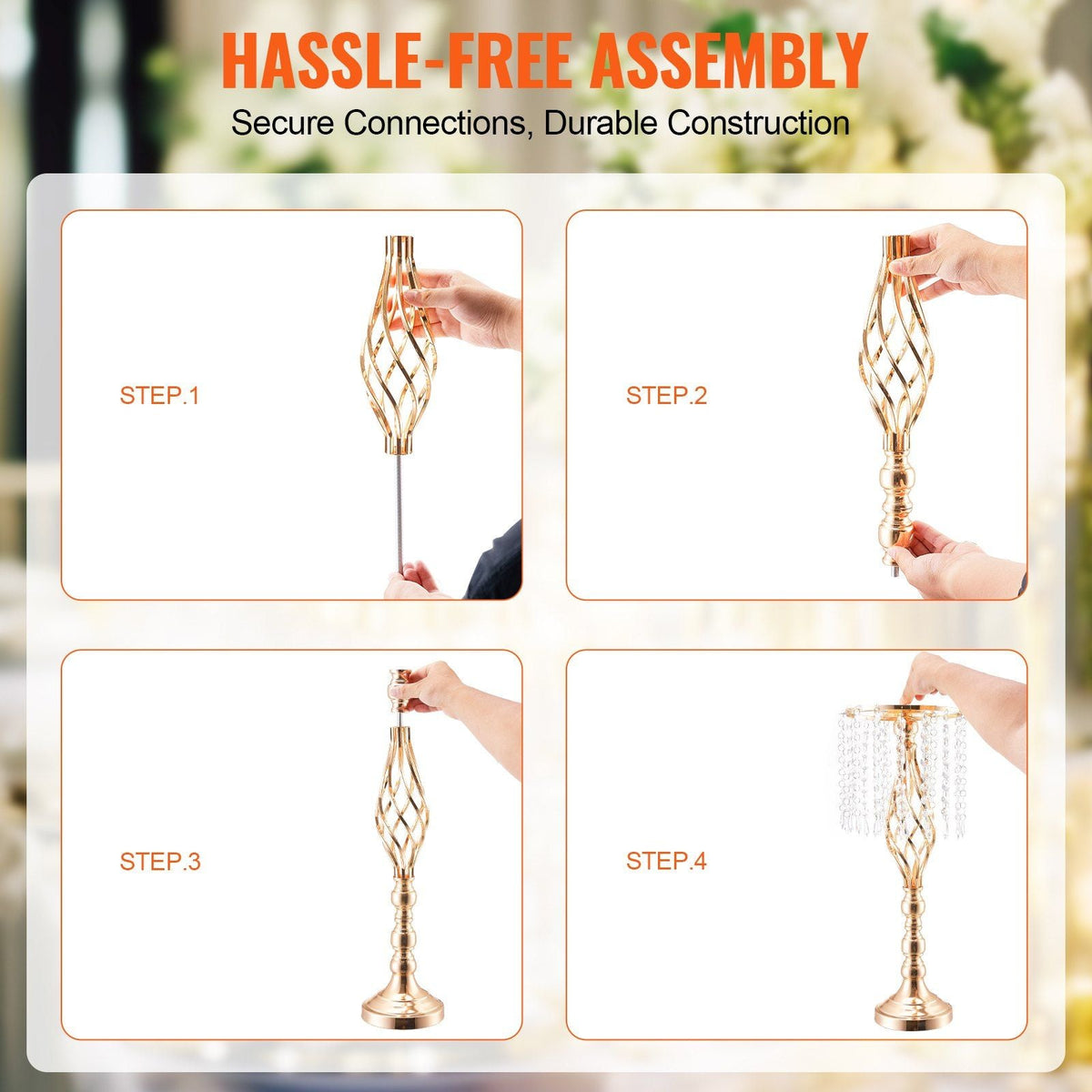 2PCS 55cm/21.65' Tall Crystal Wedding Flower Stand Vase for Party Decor