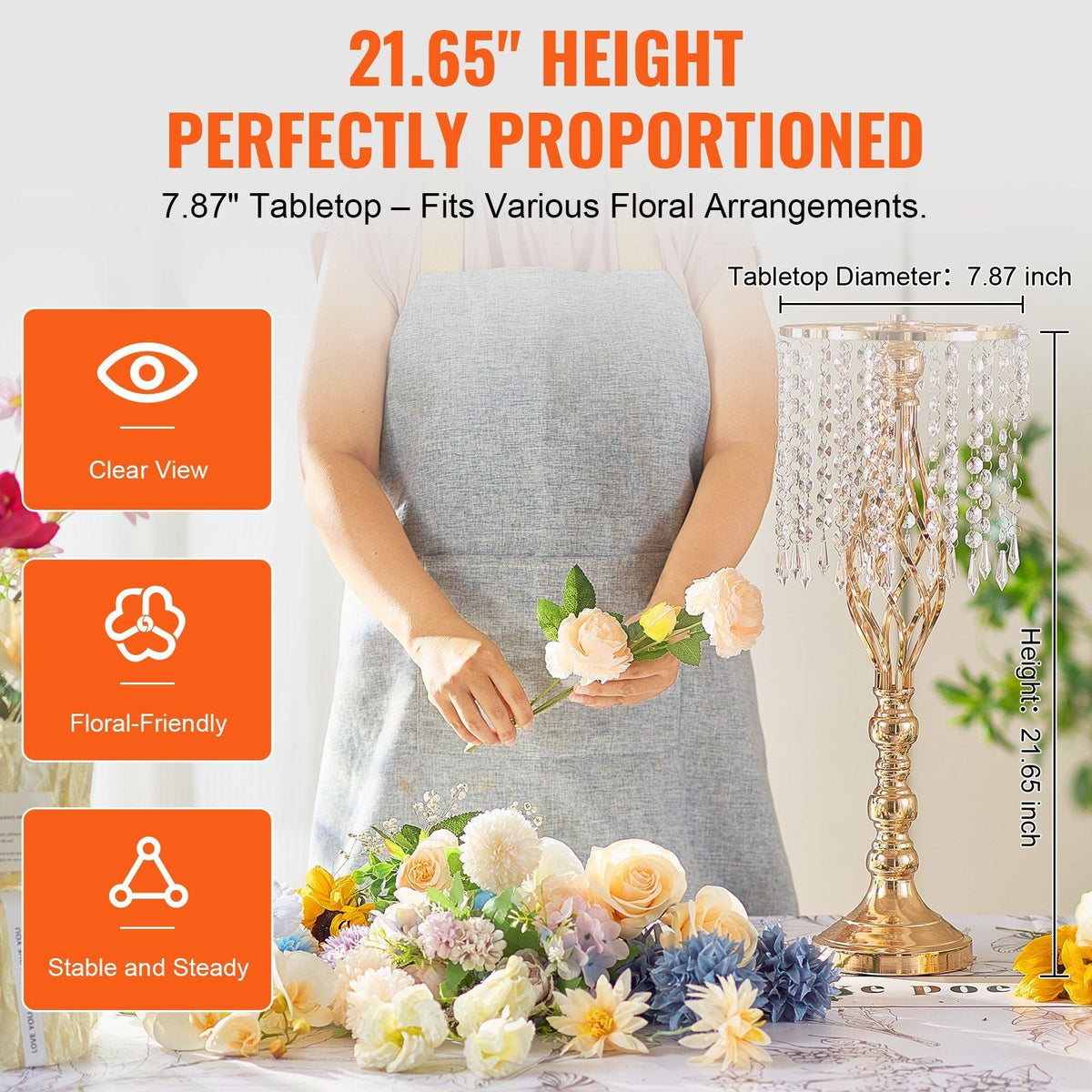 2PCS 55cm/21.65' Tall Crystal Wedding Flower Stand Vase for Party Decor