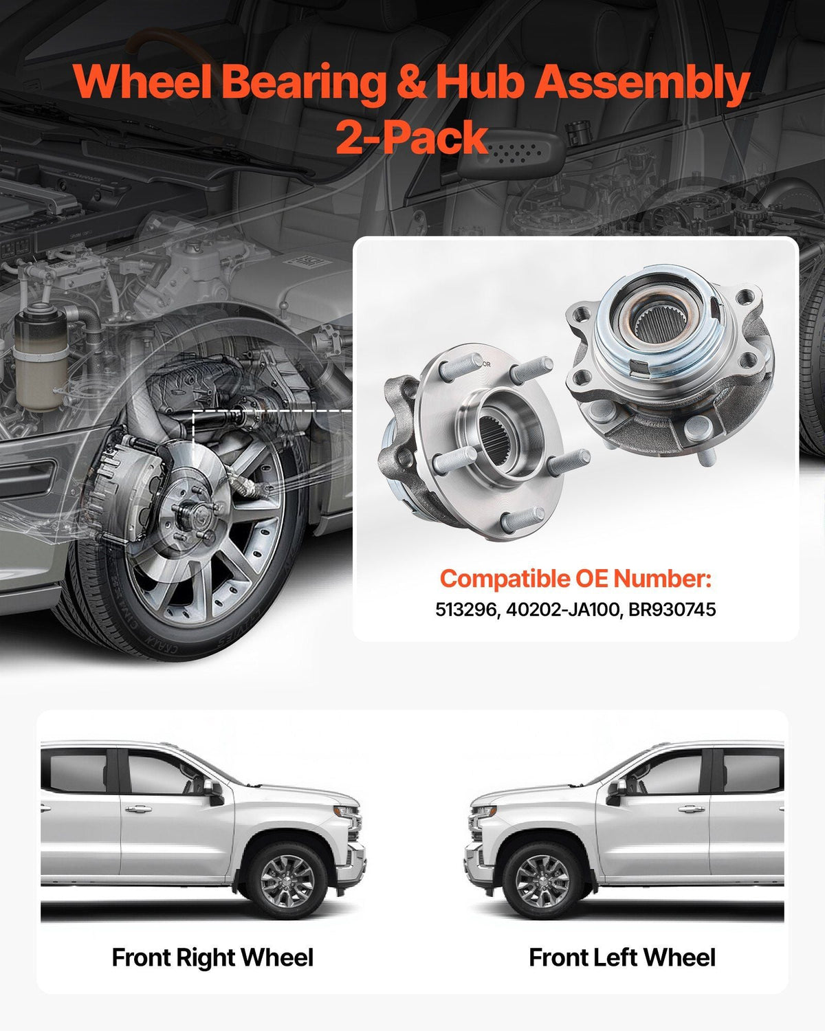 2PCS Front Wheel Bearing & Hub Assembly Fit for 2019 INFINITI QX50 Autograph Essential Luxe ProACTIVE Sport Utility Nissan Maxima Advance Sedan 4-Door OEM 513296, Wheel Bearing Hub Assembly Set