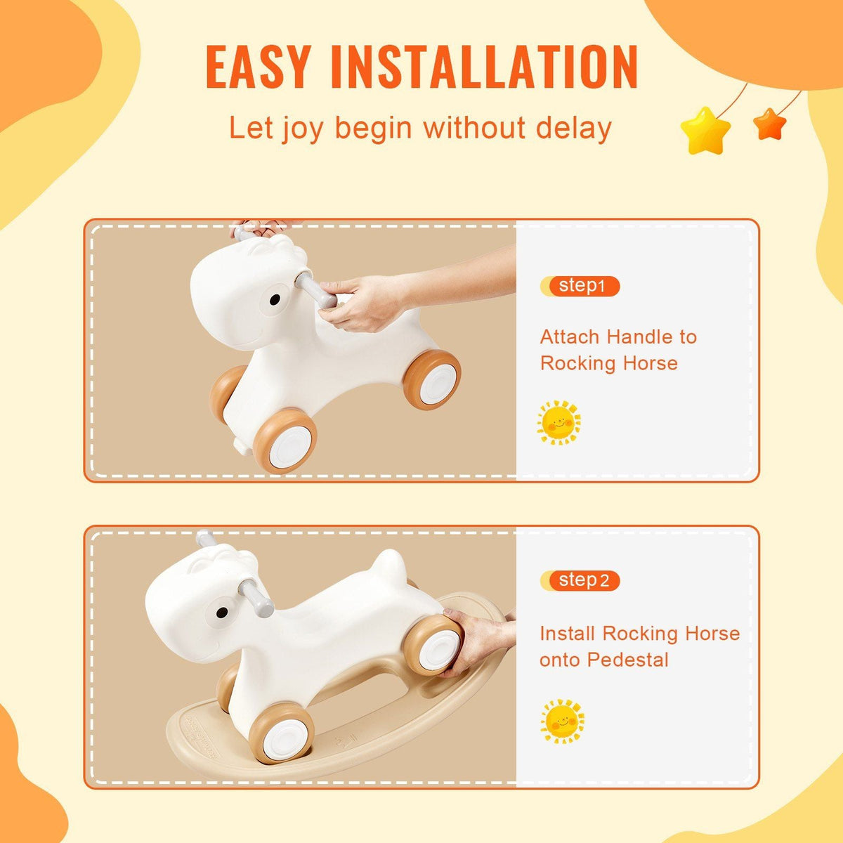 3 in 1 Rocking Horse for Toddlers 1-3 Years, Baby Rocking Horse with Detachable Balance Board and 4 Smooth Wheels, Support up to HDPE Material 80 lbs Kids Ride on Toy, 40° Swinging, White