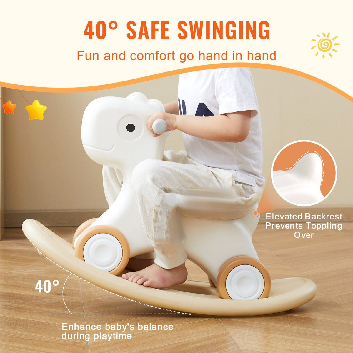 3 in 1 Rocking Horse for Toddlers 1-3 Years, Baby Rocking Horse with Detachable Balance Board and 4 Smooth Wheels, Support up to HDPE Material 80 lbs Kids Ride on Toy, 40° Swinging, White