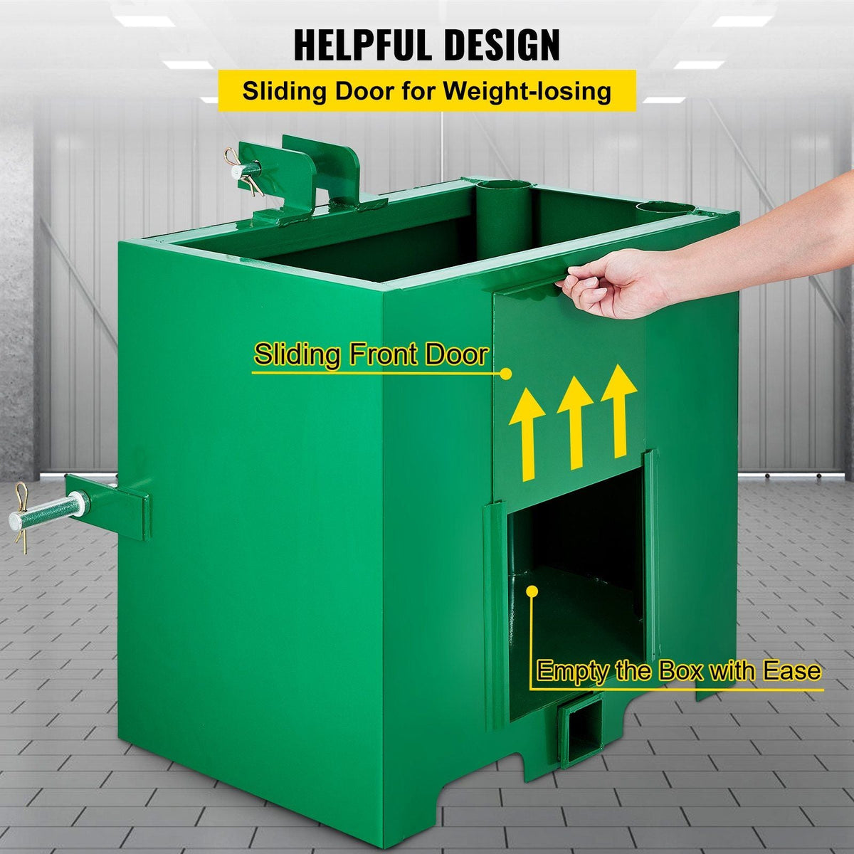 3 Point Ballast Box, 800lbs Capacity Hitch Ballast Box, Standard 2'' Hitch Receiver, Tractor Ballast Box with 5cu.ft Volume, Heavy Duty Steel, Fits Category 1 Tractor Attachment,Green