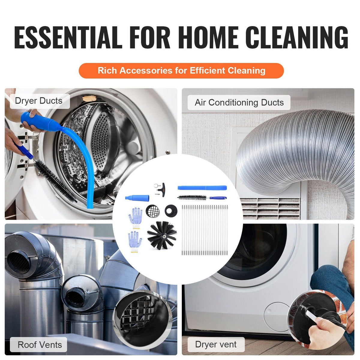 30 FEET Dryer Vent Cleaner Kit, 22 Pieces Duct Cleaning Brush, Reinforced Nylon Dryer Vent Brush with Complete Accessories, Dryer Cleaning Kit with Flexible Lint Trap Brush, Clamp Connectors