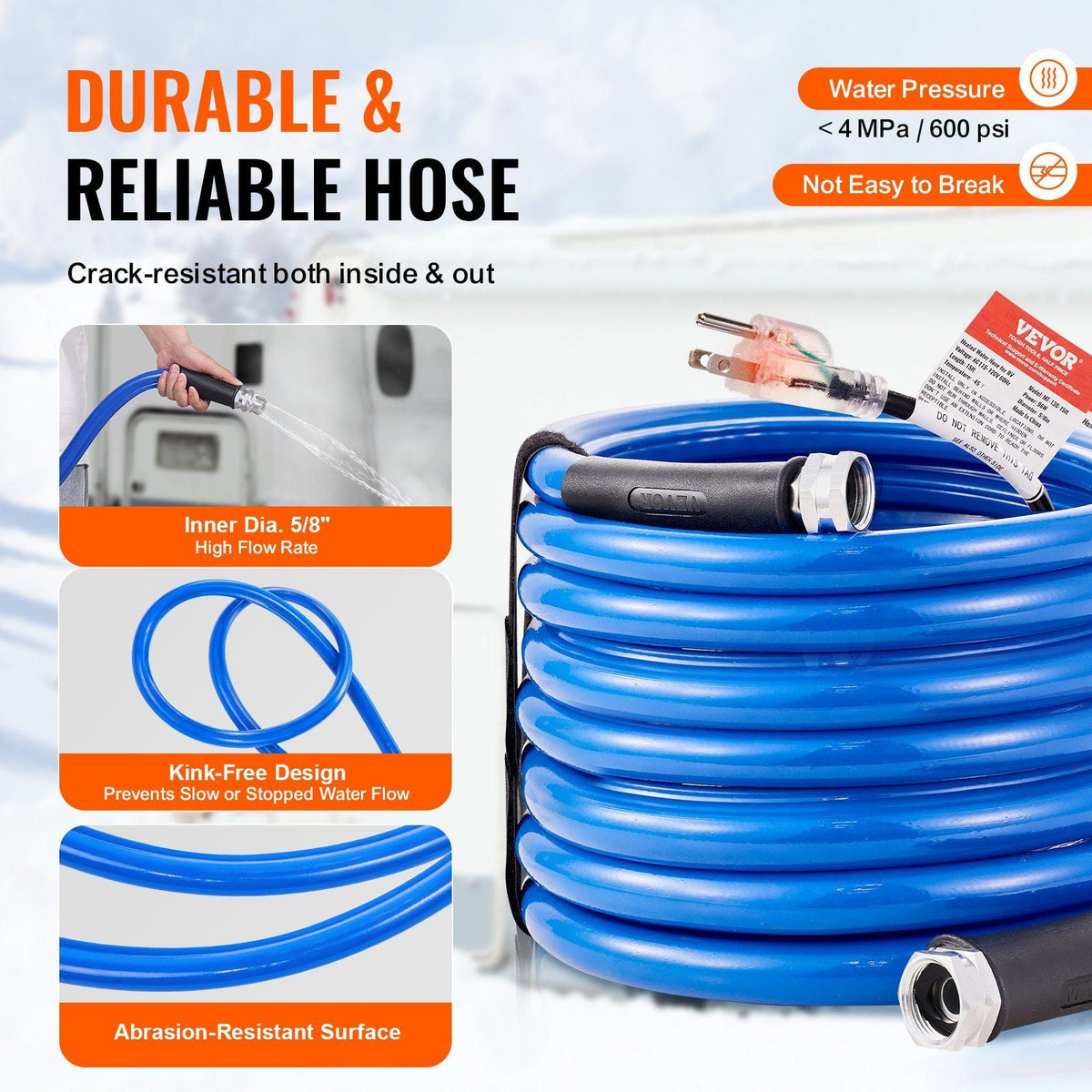 30ft Heated Water Hose for RV, Heated Drinking Water Hose Antifreeze to -45°F, Automatic Self-regulating, 5/8" I.D. with 3/4" GHT Adapter, Lead and BPA Free