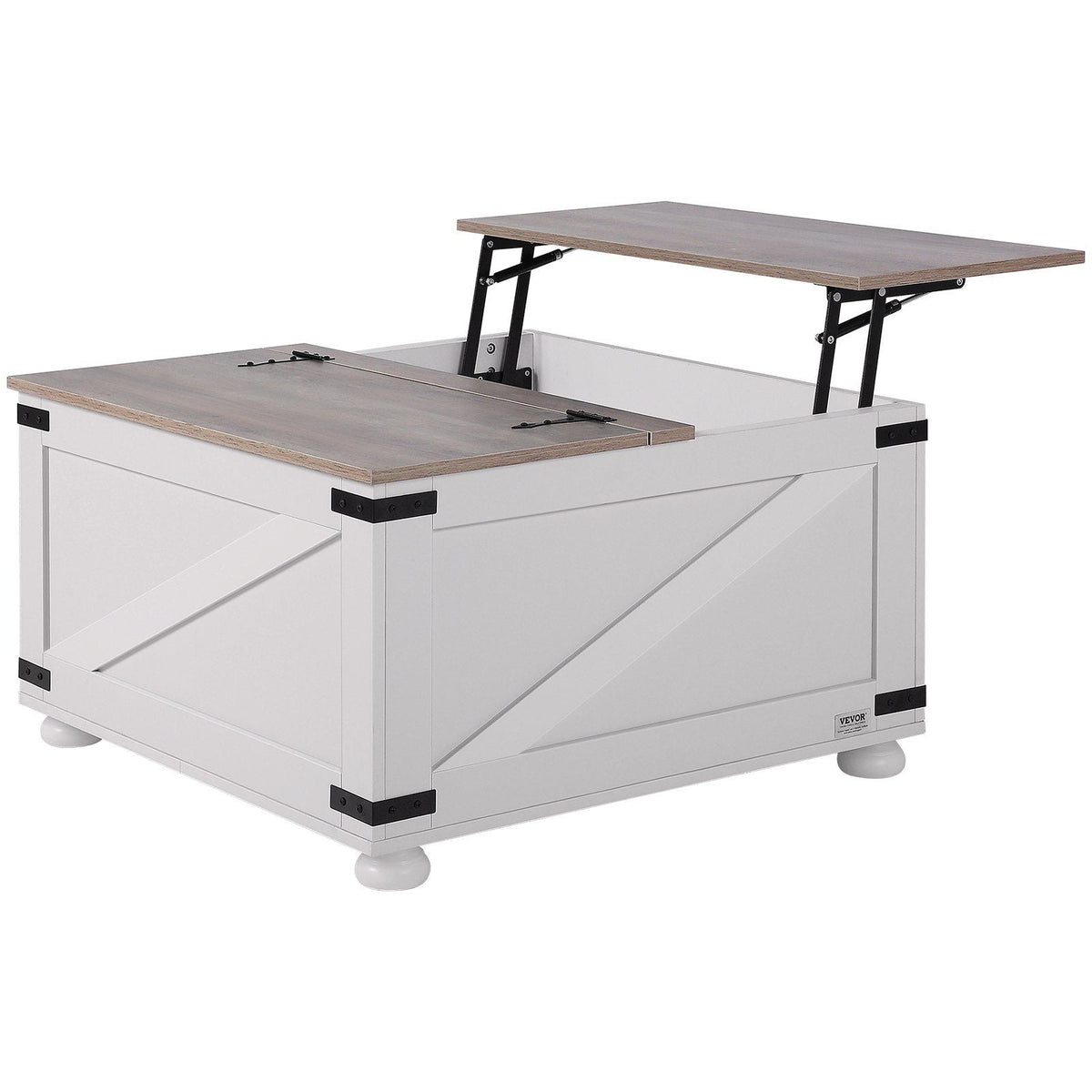 31.5" Farmhouse Coffee Table, Hinged Lift Top Coffee Square Table with Storage Compartment, Wooden Rustic Cocktail Table for Living Room, Bedroom, Apartment, Studio, Gray & White