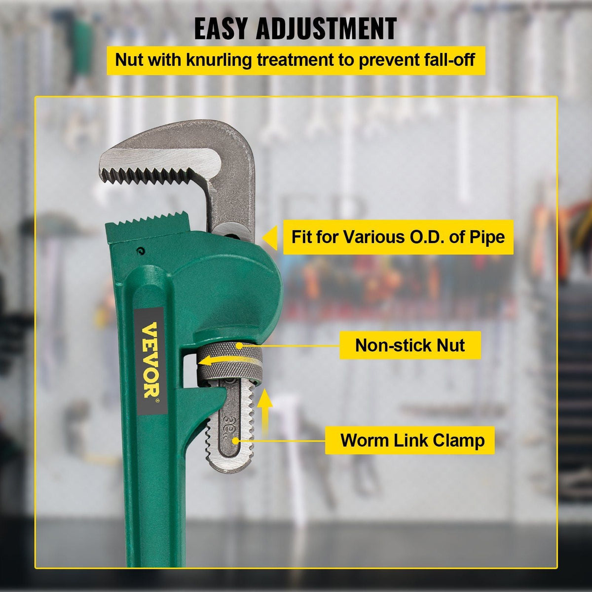 36-Inch Cast Steel Straight Pipe Wrench Ideal for 2' to 3-1/2' Pipe Adjustable Plumbing Pipe Wrench Heavy Duty 5' Jaw capacity Plumbers Pliers Tool