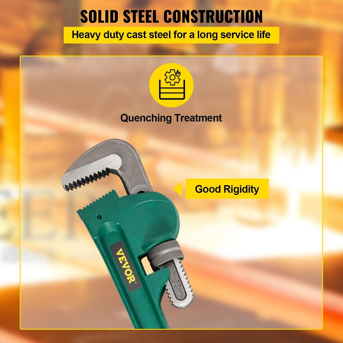 36-Inch Cast Steel Straight Pipe Wrench Ideal for 2' to 3-1/2' Pipe Adjustable Plumbing Pipe Wrench Heavy Duty 5' Jaw capacity Plumbers Pliers Tool