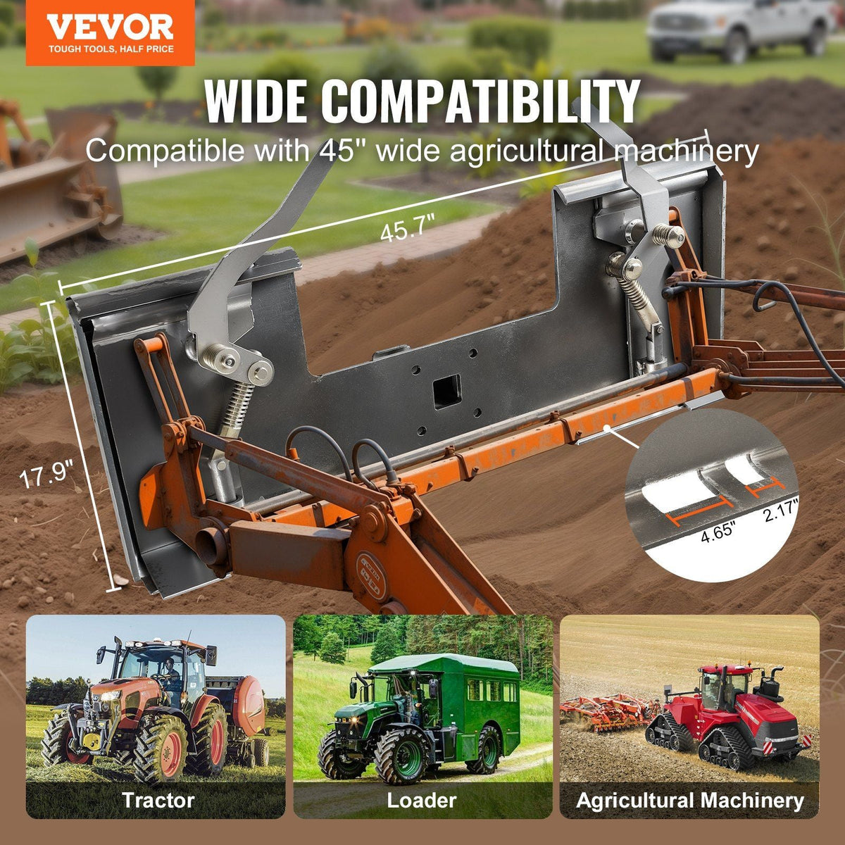 3/8" Skid Steer Attachment Plate, Skid Steer Mount Plate with 2.28" Hitch Receiver, Quick Attachment Loader Plate, Compatible with Deere, Kubota, Bobcat, Mahindra Skid Steers and Tractors