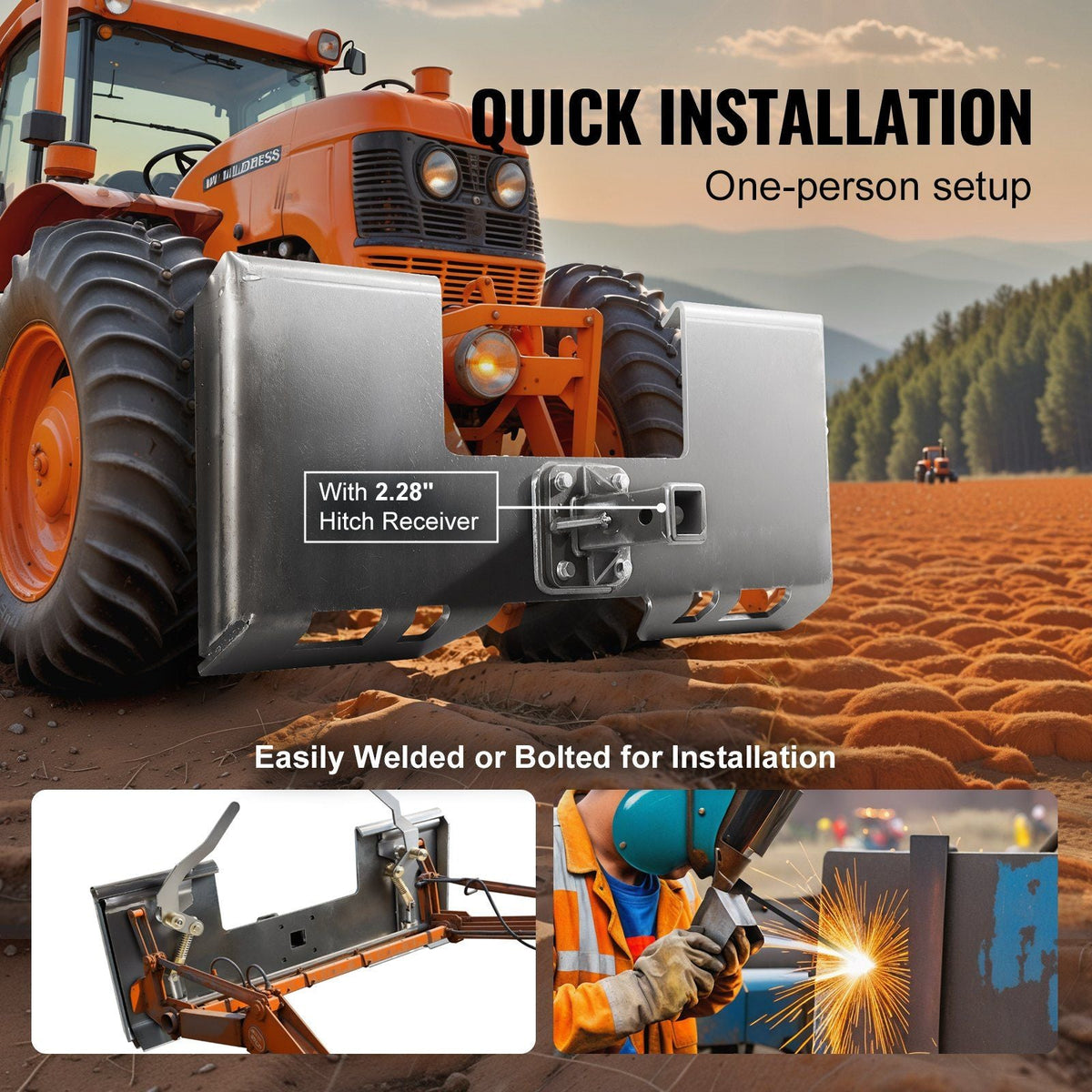 3/8" Skid Steer Attachment Plate, Skid Steer Mount Plate with 2.28" Hitch Receiver, Quick Attachment Loader Plate, Compatible with Deere, Kubota, Bobcat, Mahindra Skid Steers and Tractors
