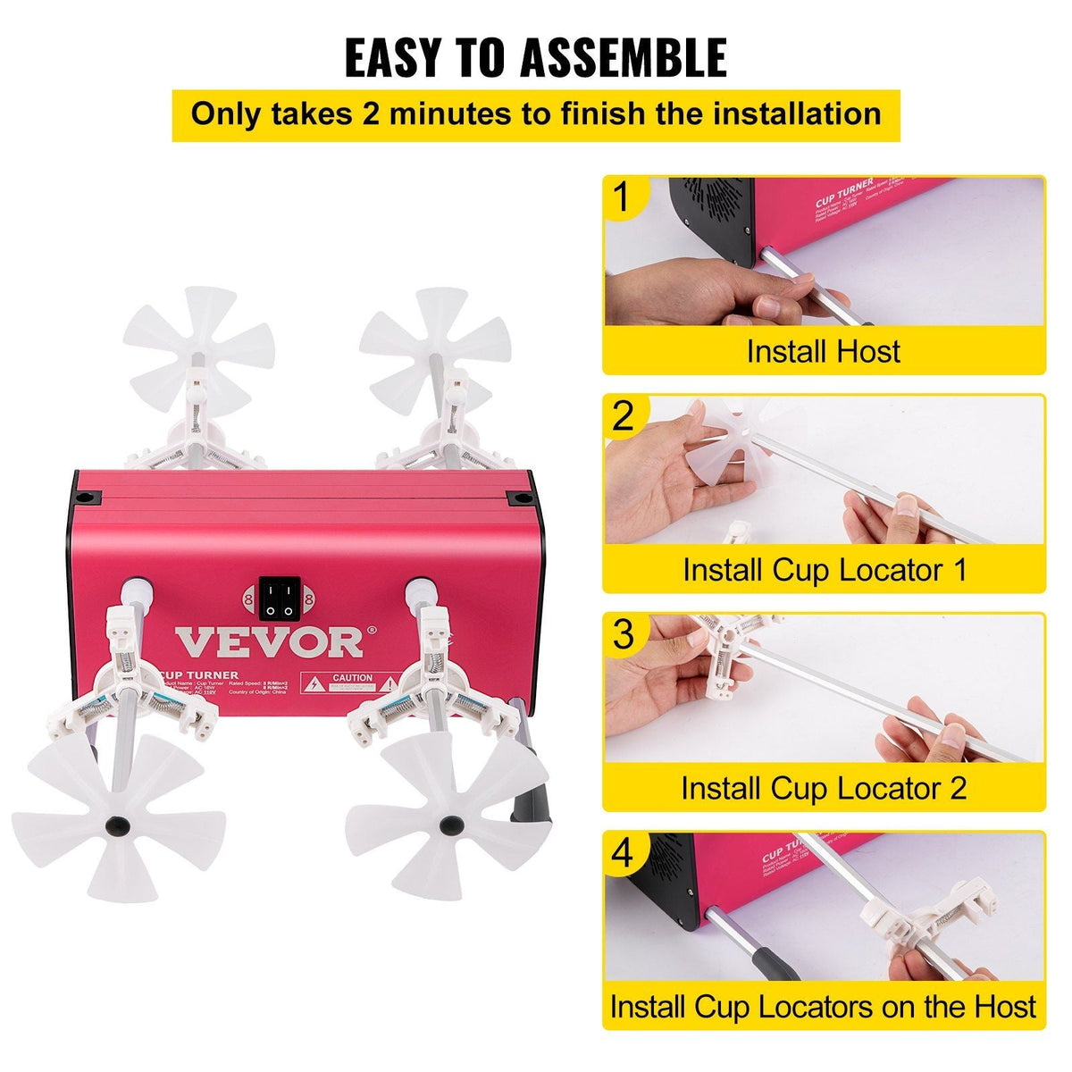 4 Cup Turner, 2 Speeds Multiple Tumbler Spinner Rotator Machine Kit with 4 Removable and Adjustable Arms, Mute Motor, Aluminum Alloy Frame, 4 Independent Switches for DIY Glitter Crafts(Red)
