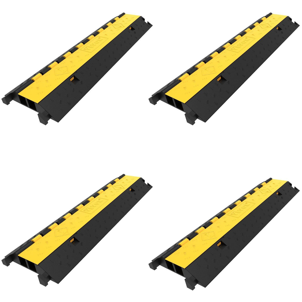 4 Pack Rubber Cable Protector Ramp 2 Channel Heavy Duty 66,000LB Load Capacity Cable Wire Cord Cover Ramp Speed Bump Driveway Hose Cable Ramp Protective Cover