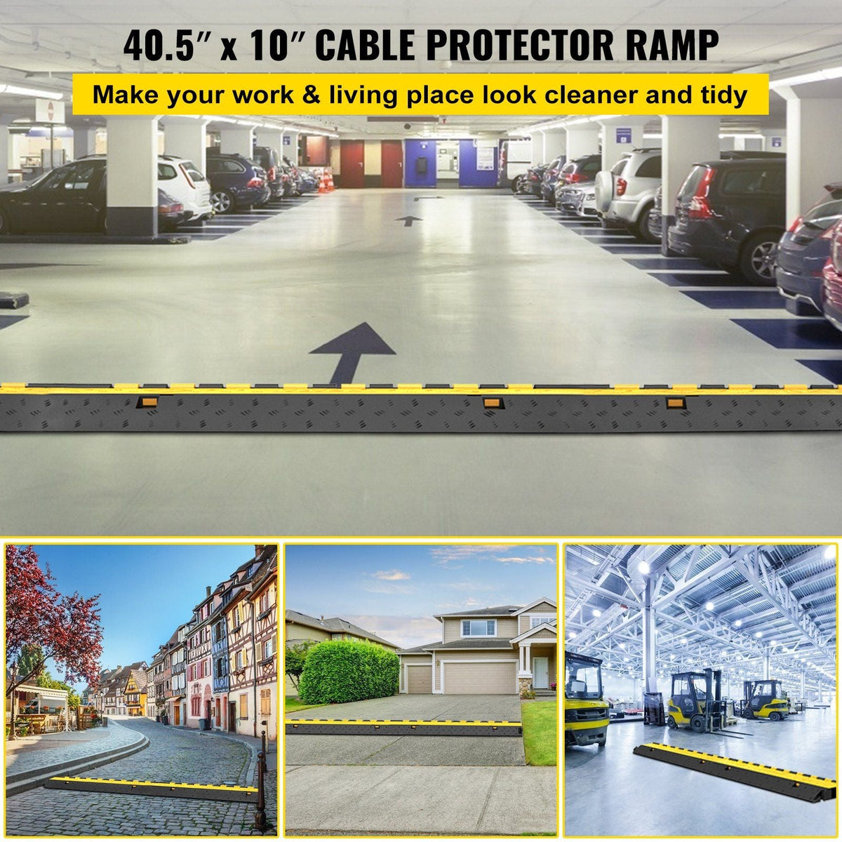 4 Pack Rubber Cable Protector Ramp 2 Channel Heavy Duty 66,000LB Load Capacity Cable Wire Cord Cover Ramp Speed Bump Driveway Hose Cable Ramp Protective Cover