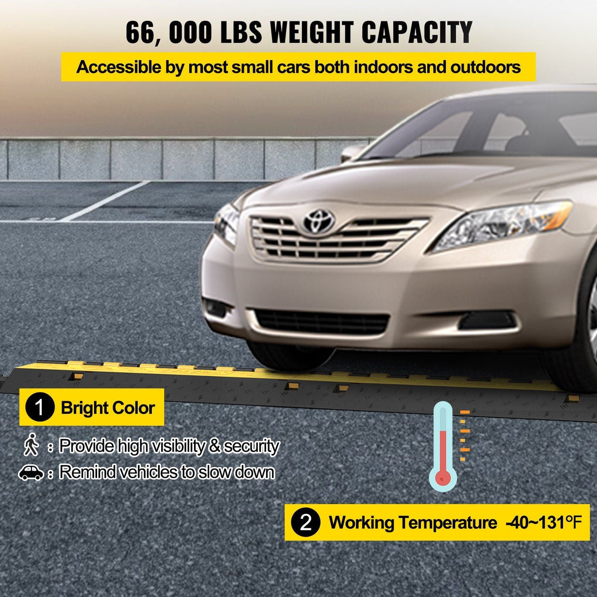 4 Pack Rubber Cable Protector Ramp 2 Channel Heavy Duty 66,000LB Load Capacity Cable Wire Cord Cover Ramp Speed Bump Driveway Hose Cable Ramp Protective Cover