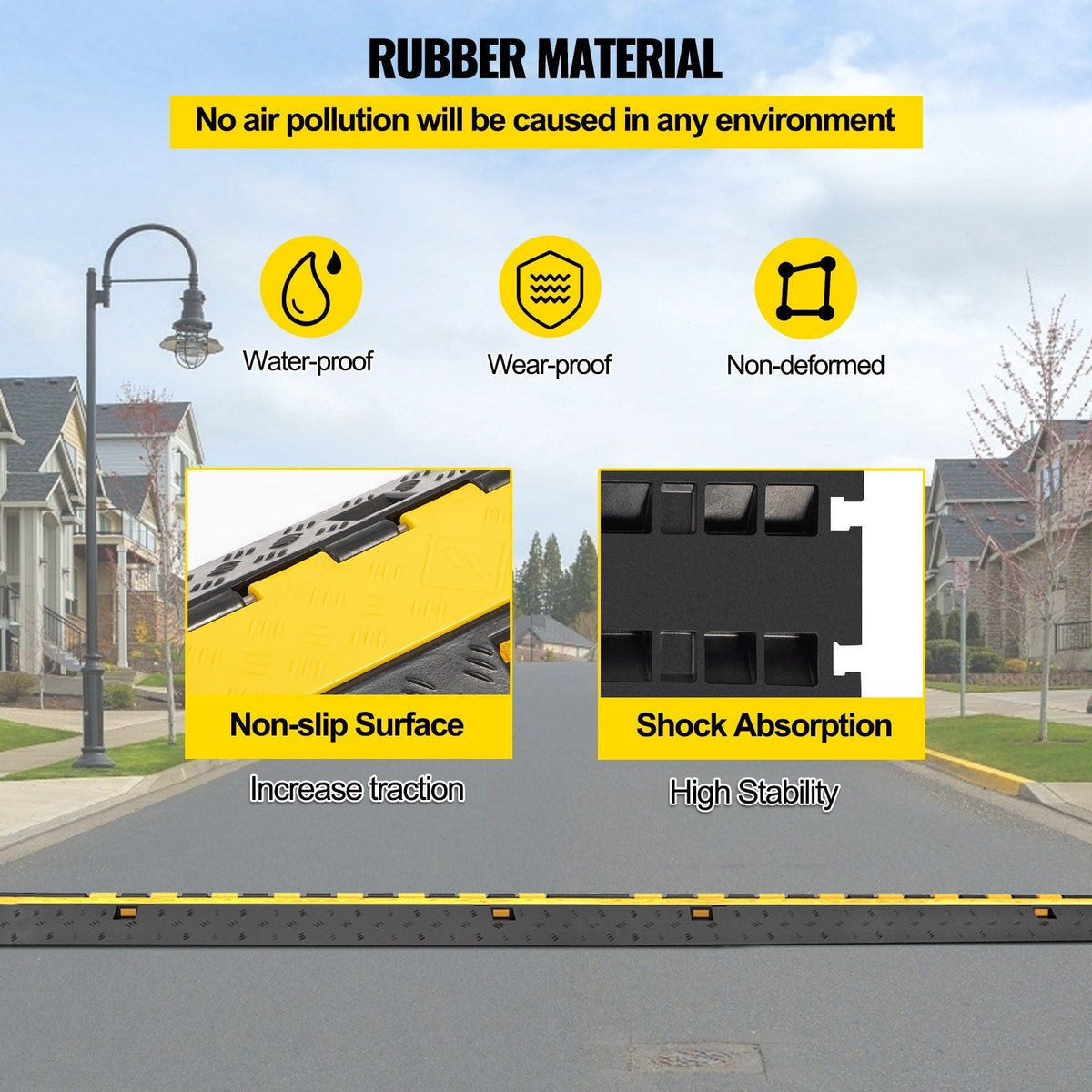 4 Pack Rubber Cable Protector Ramp 2 Channel Heavy Duty 66,000LB Load Capacity Cable Wire Cord Cover Ramp Speed Bump Driveway Hose Cable Ramp Protective Cover
