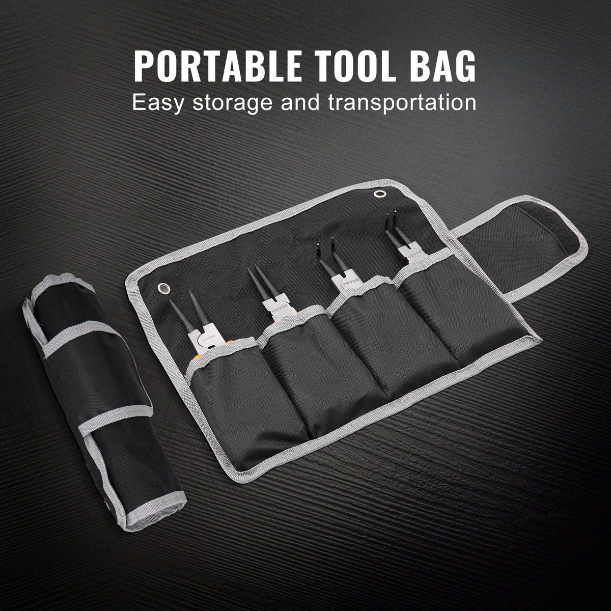 4-Piece Snap Ring Pliers Set, 0.07" Tip Diameter, High Carbon Steel Straight and Bent Jaw, Heavy Duty Internal and External Circlip Pliers Kit, with Portable Tool Bag, For Ring Remover Retaining