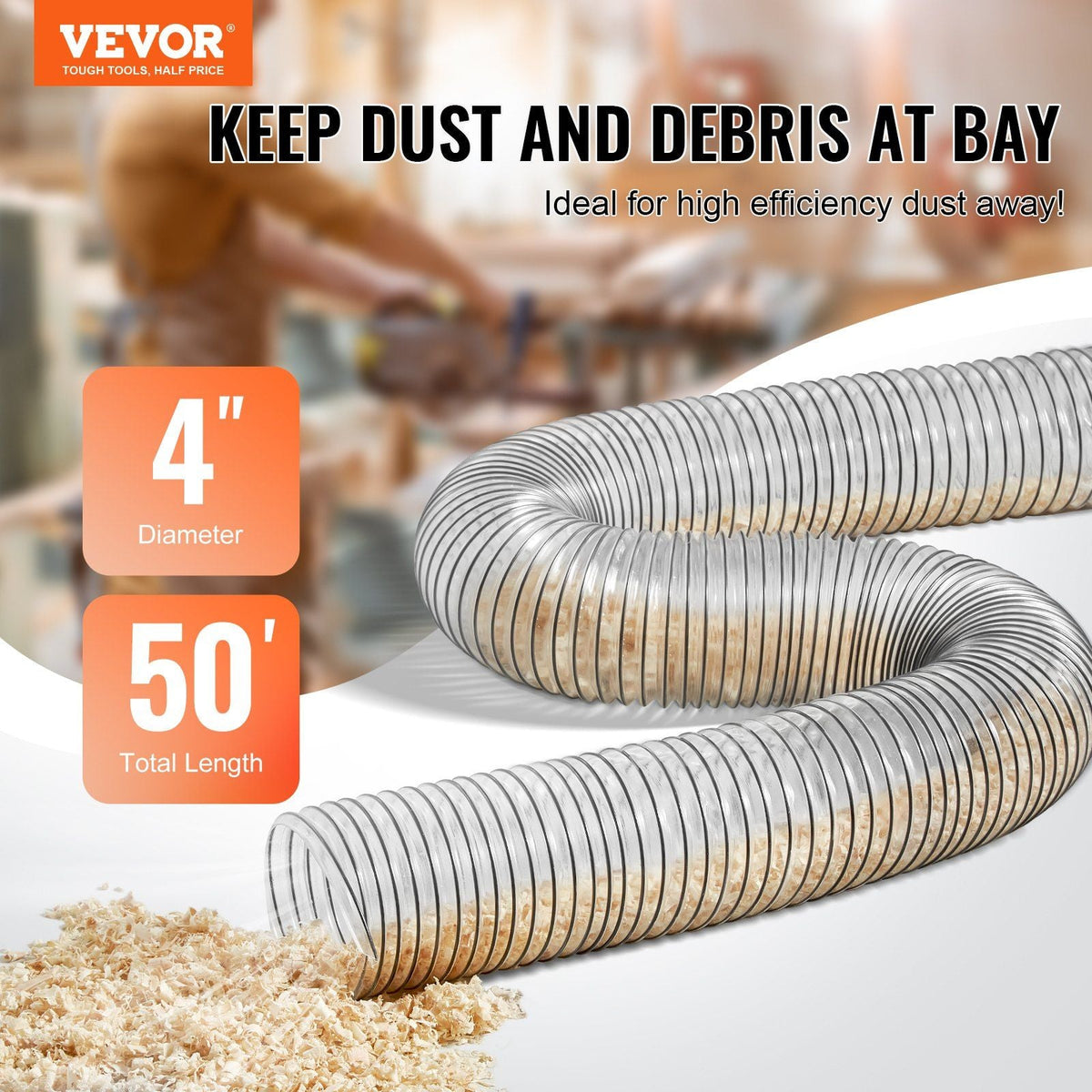4'' x 50' Dust Collection Hose Thickened PVC Flexible Clear Hose