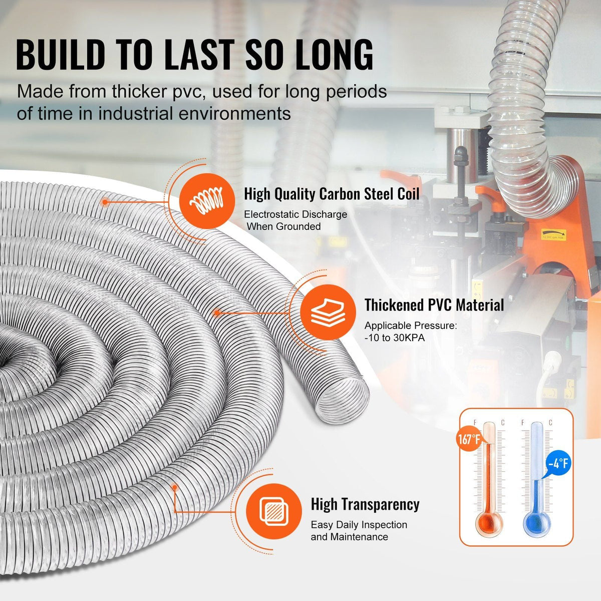 4'' x 50' Dust Collection Hose Thickened PVC Flexible Clear Hose