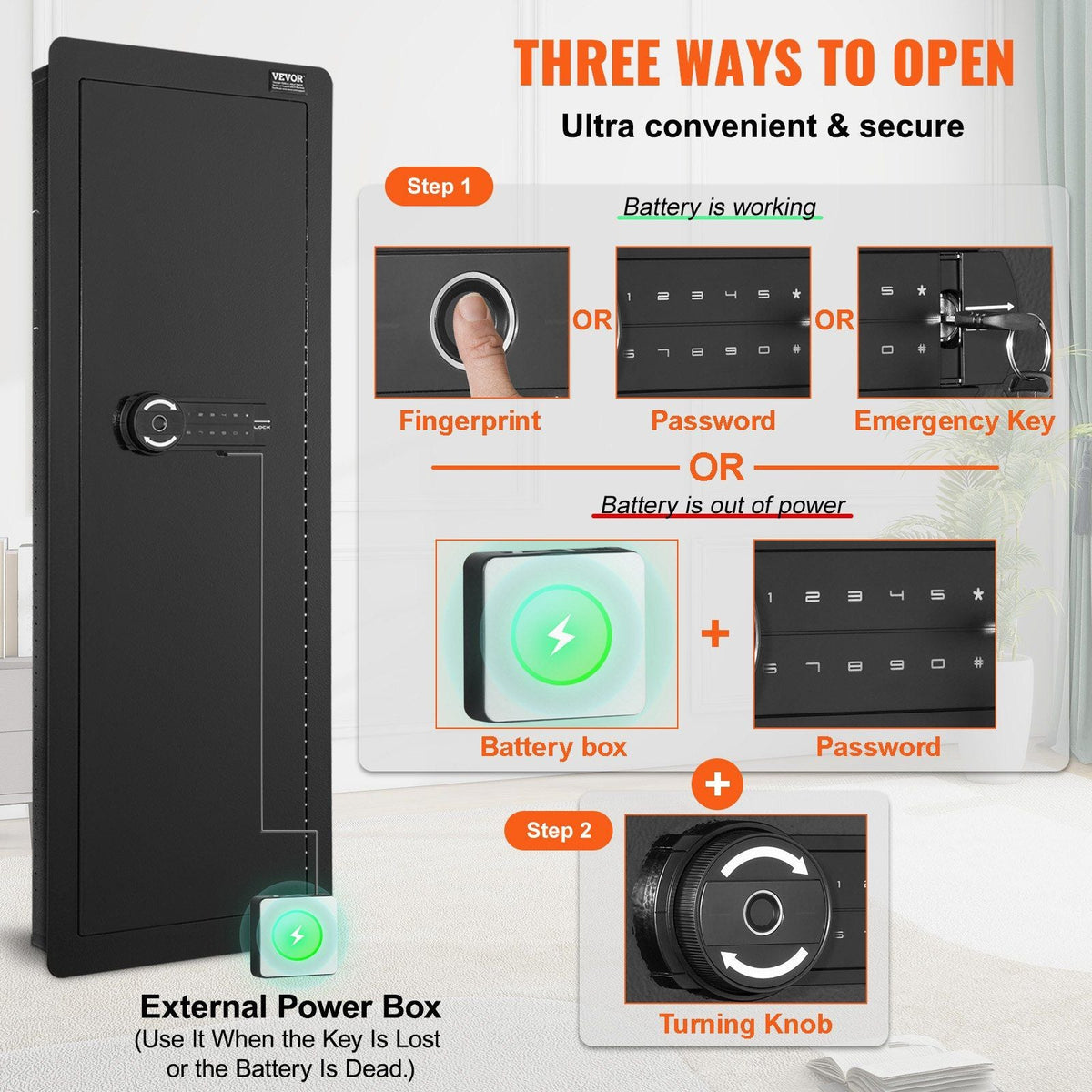42.91" Tall Wall Gun Safe, 4-Tier Hidden Gun Safe with Keypad & Fingerprint, 3 Removable Shelves & 6 Key Holders, Q235 Cold-Rolled Steel Gun Safe with LED Light, Vibration Alarm, Holster & Stock