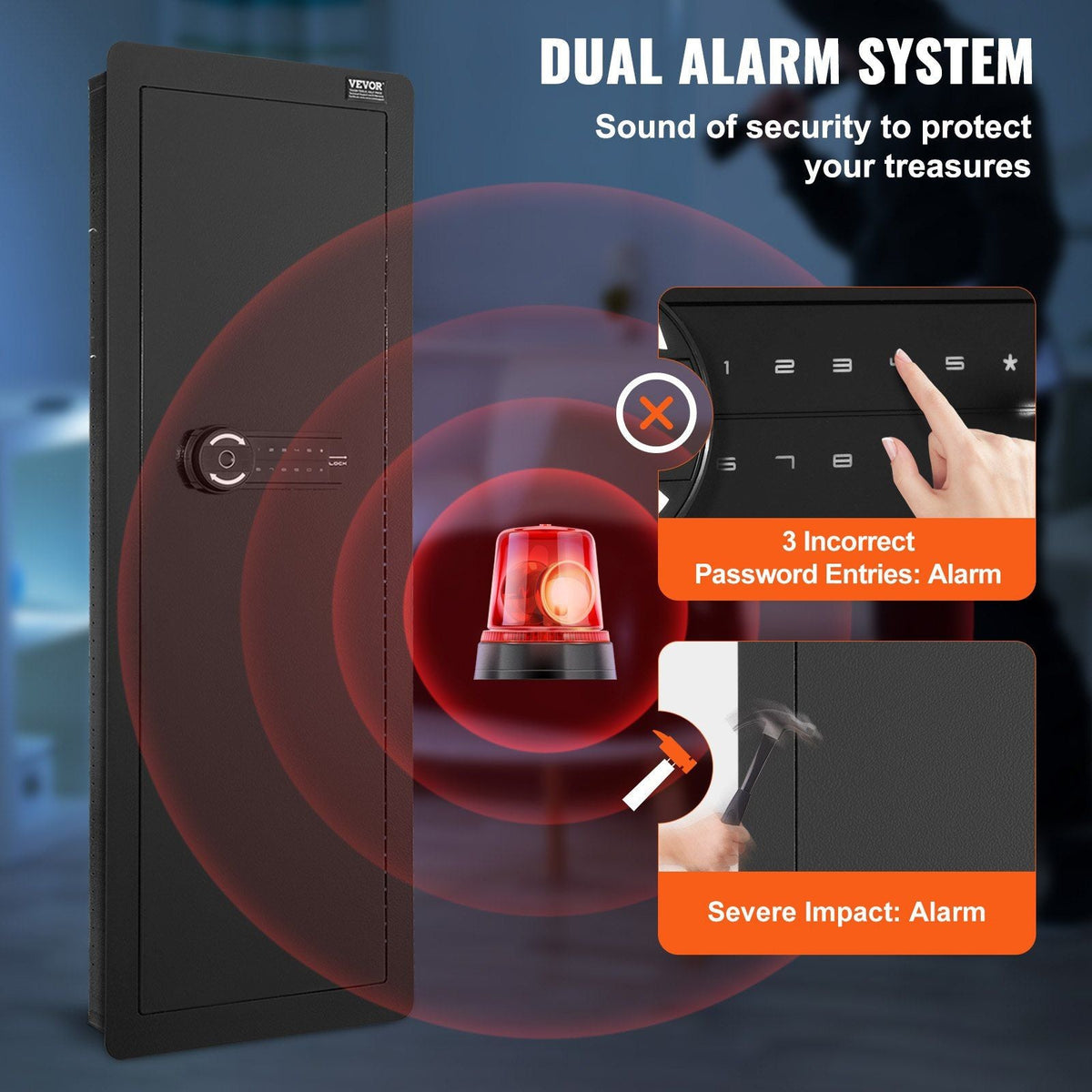 42.91" Tall Wall Gun Safe, 4-Tier Hidden Gun Safe with Keypad & Fingerprint, 3 Removable Shelves & 6 Key Holders, Q235 Cold-Rolled Steel Gun Safe with LED Light, Vibration Alarm, Holster & Stock