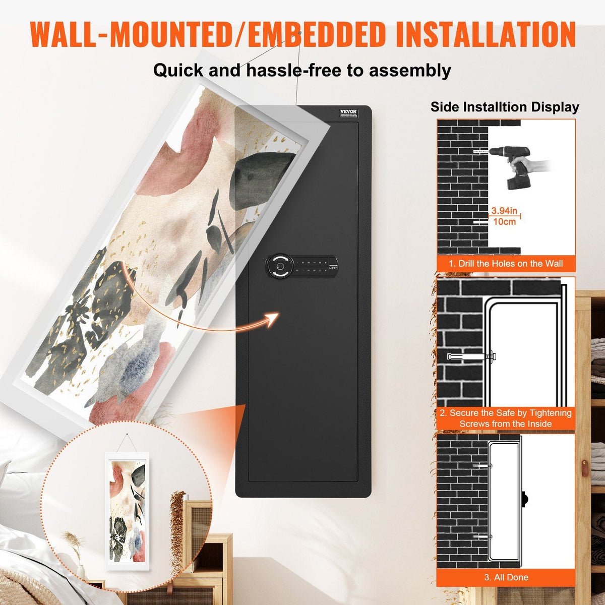 42.91" Tall Wall Gun Safe, 4-Tier Hidden Gun Safe with Keypad & Fingerprint, 3 Removable Shelves & 6 Key Holders, Q235 Cold-Rolled Steel Gun Safe with LED Light, Vibration Alarm, Holster & Stock