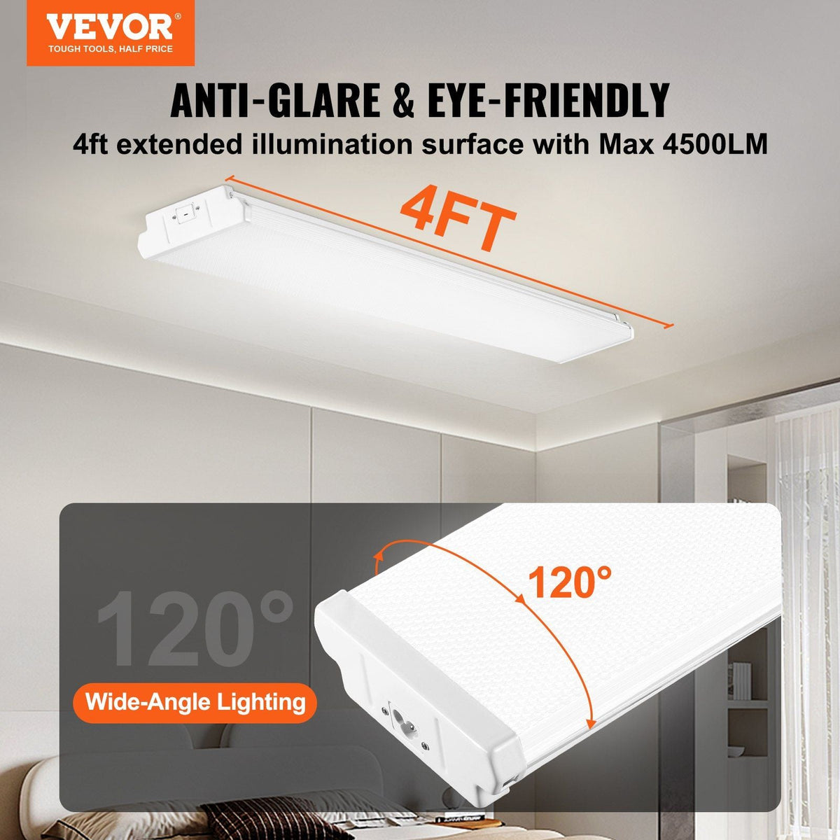 4FT LED Wraparound Light, 40W, 4500LM Flush Mount LED Shop Light, 6500K Daylight LED Kitchen Ceiling Lighting Fixtures, for Garage Office Laundry Craft Room Fluorescent Tube Replacement, ETL