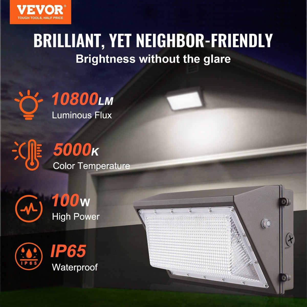 4PCs LED Wall Pack Lights, 100W 10800LM, 5000K Commercial Outdoor Lights Security Lighting Fixture, with Intelligent Light Sensing 180 LED beads Energy Saving for Garages Yards, IP65 Waterproof