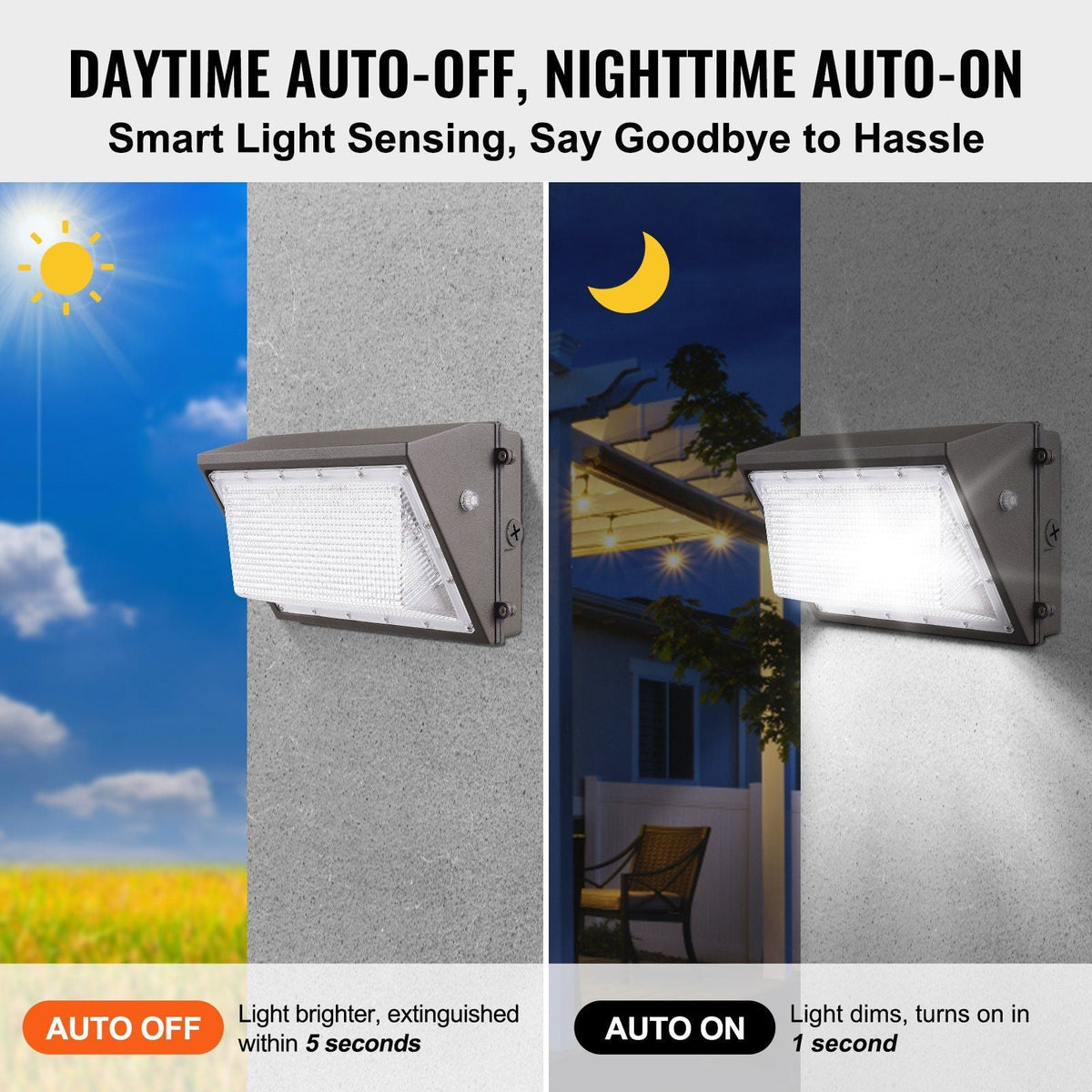 4PCs LED Wall Pack Lights, 100W 10800LM, 5000K Commercial Outdoor Lights Security Lighting Fixture, with Intelligent Light Sensing 180 LED beads Energy Saving for Garages Yards, IP65 Waterproof