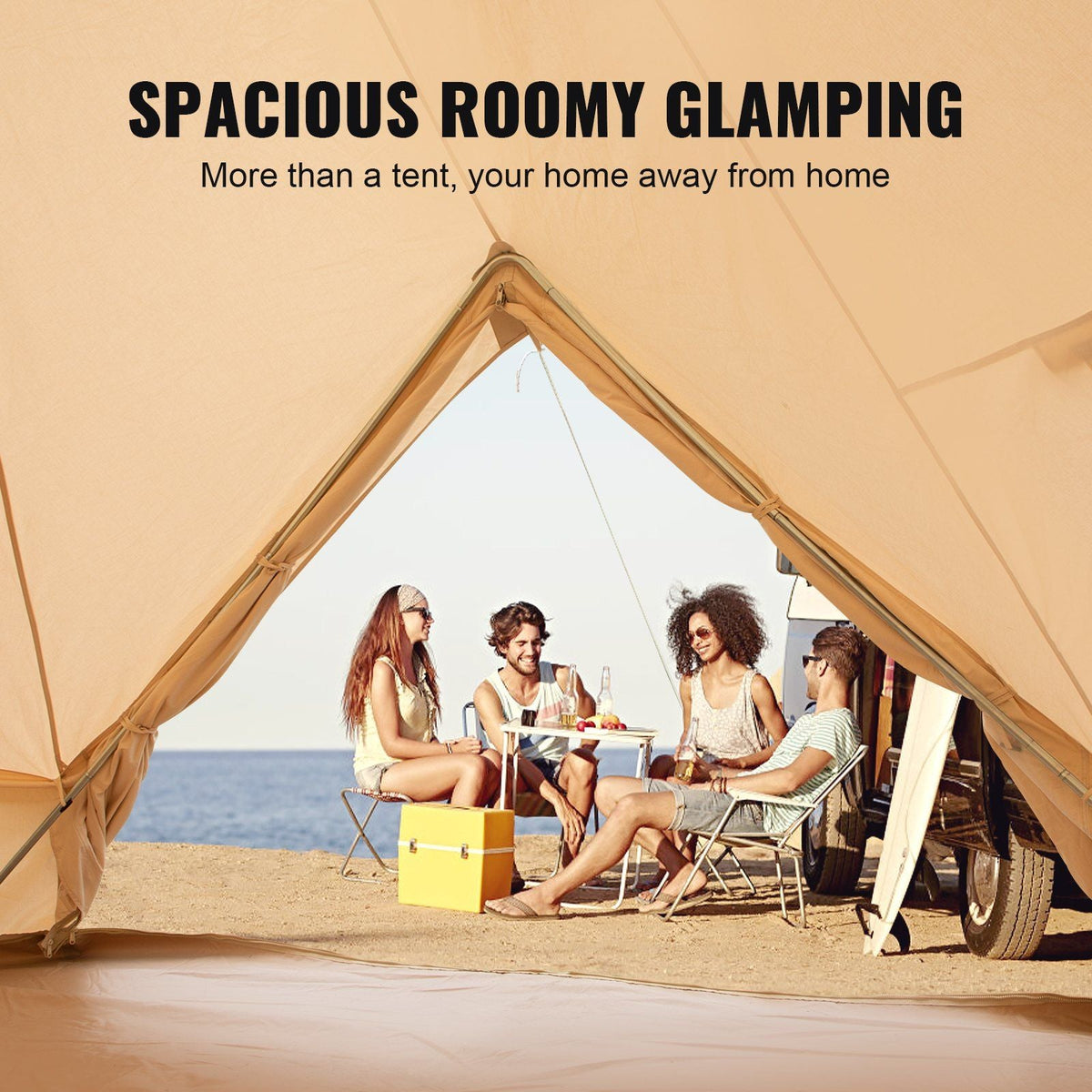 5-8 Person Canvas Glamping Bell Tent, Breathable Waterproof Yurt Tent with Stove Jack and Detachable Side Wall for Family Camping,13'x 13'x98"(Diameter 4M)