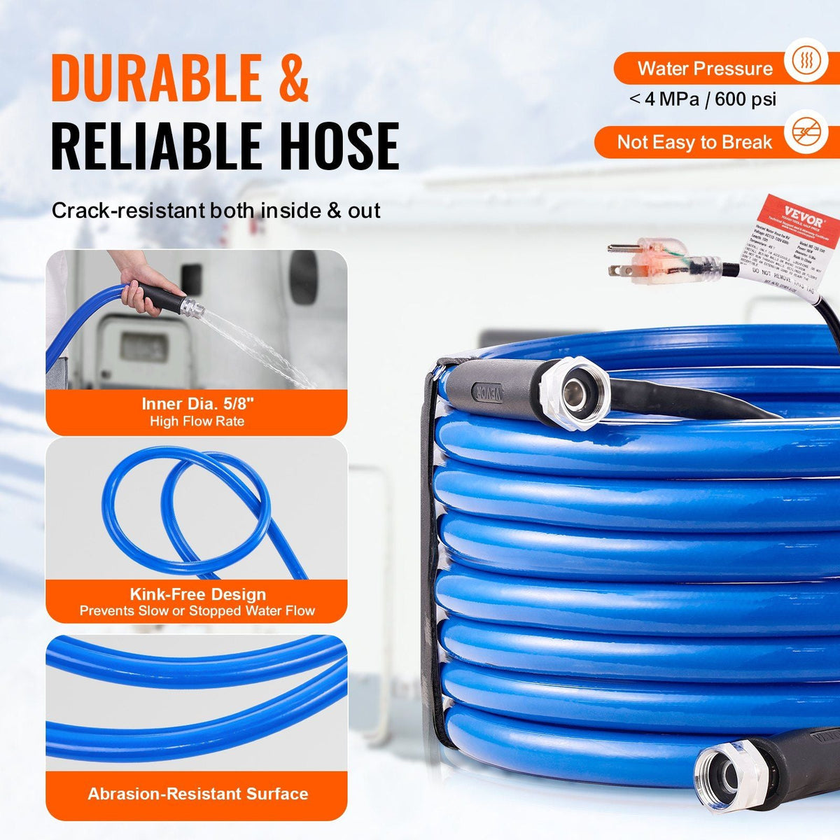 50ft Heated Water Hose for RV, Heated Drinking Water Hose Antifreeze to -45°F, Automatic Self-regulating, 5/8" I.D. with 3/4" GHT Adapter, Lead and BPA Free