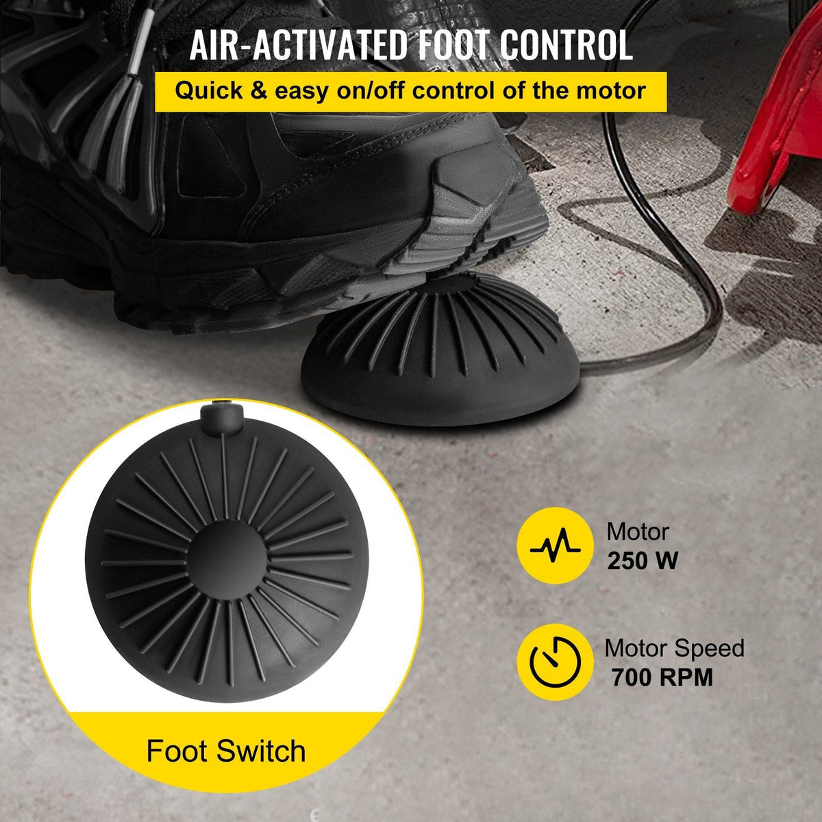 50FT x 1/2 Inch Drain Cleaning Machine, 250W Electric Drain Auger, Portable Sewer Snake Auger Cleaner with Cutters & Air-Activated Foot Switch for 1" to 4" Pipes, Black, Red