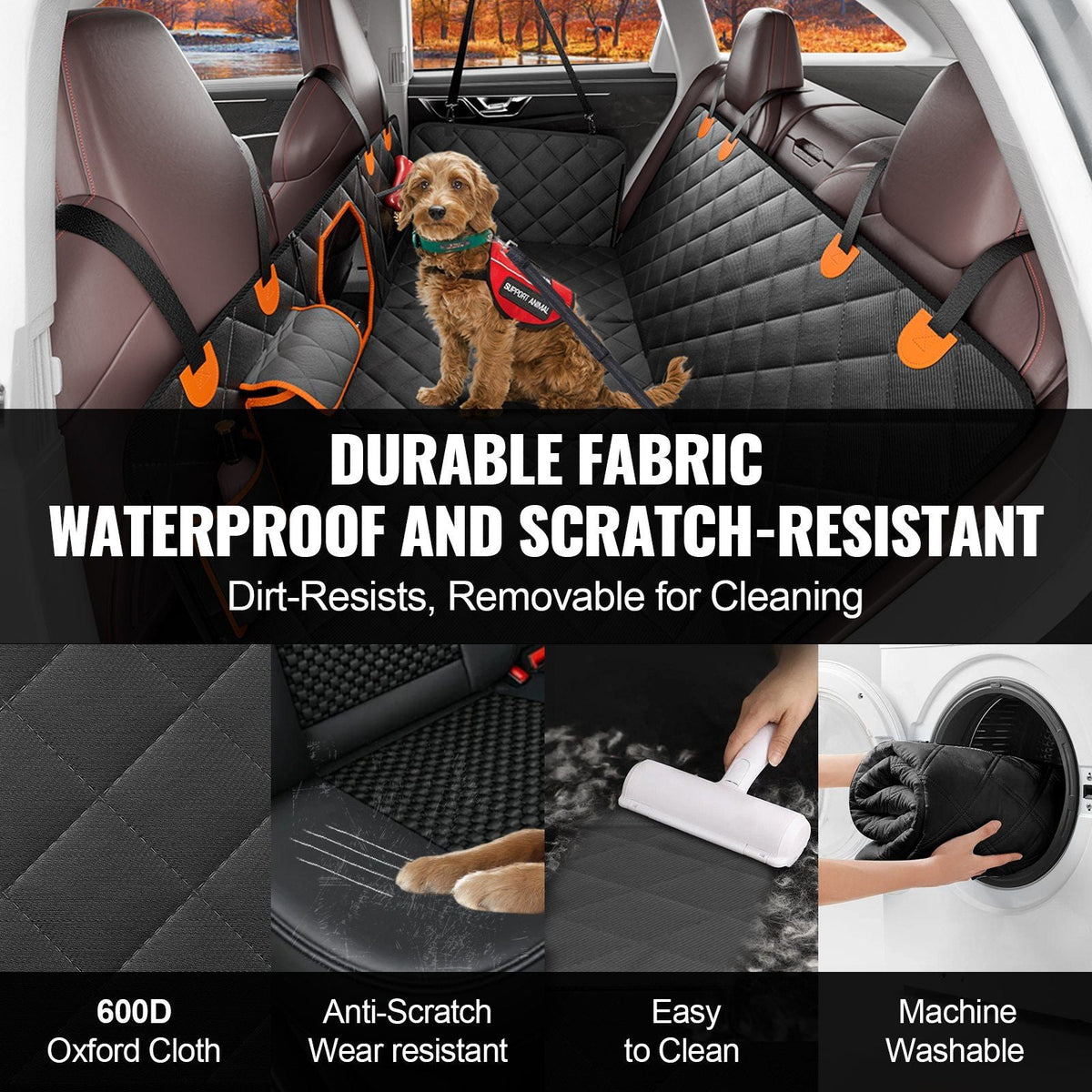 52 x 23.5 in Dog Car Seat Cover for Back Seat Waterproof 600D for Cars
