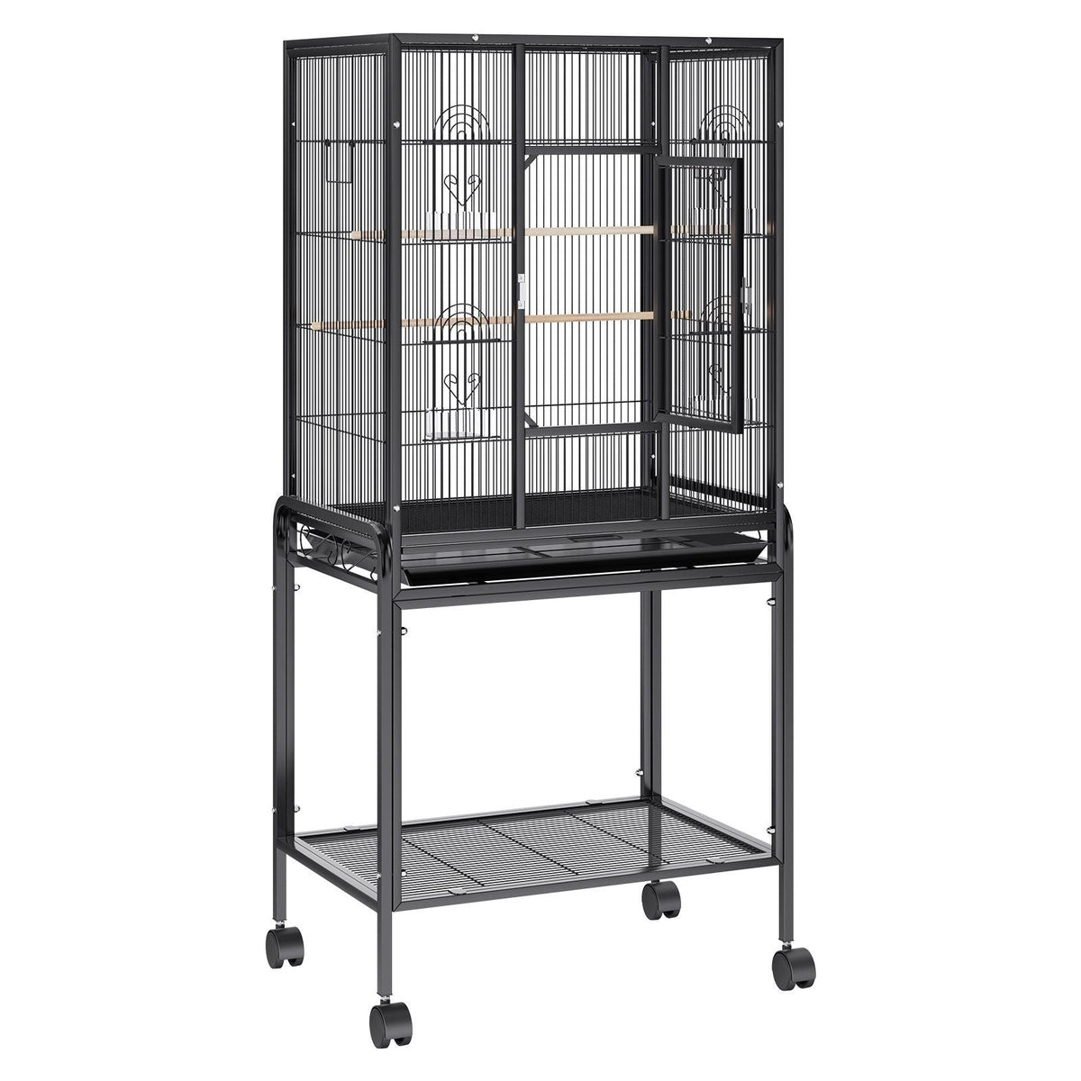 54 inch Standing Large Bird Cage, Carbon Steel Flight Bird Cage for Parakeets, Cockatiels, Parrots, Macaw with Rolling Stand and Tray