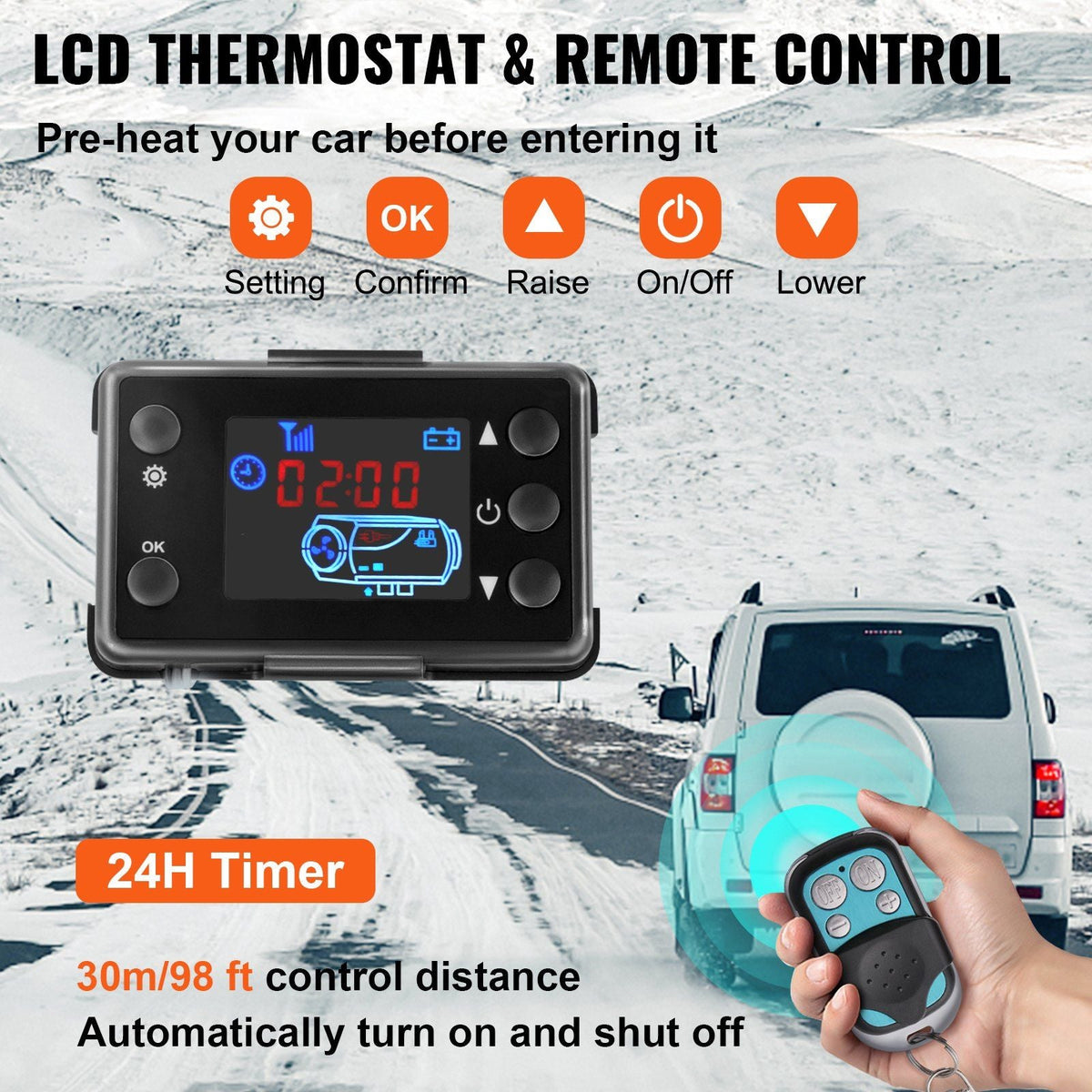 5KW Air Diesel Heater 12V Diesel Parking Heater LCD Switch 5KW Diesel Heater Muffler for RV Motorhome Trailer Trucks Boats